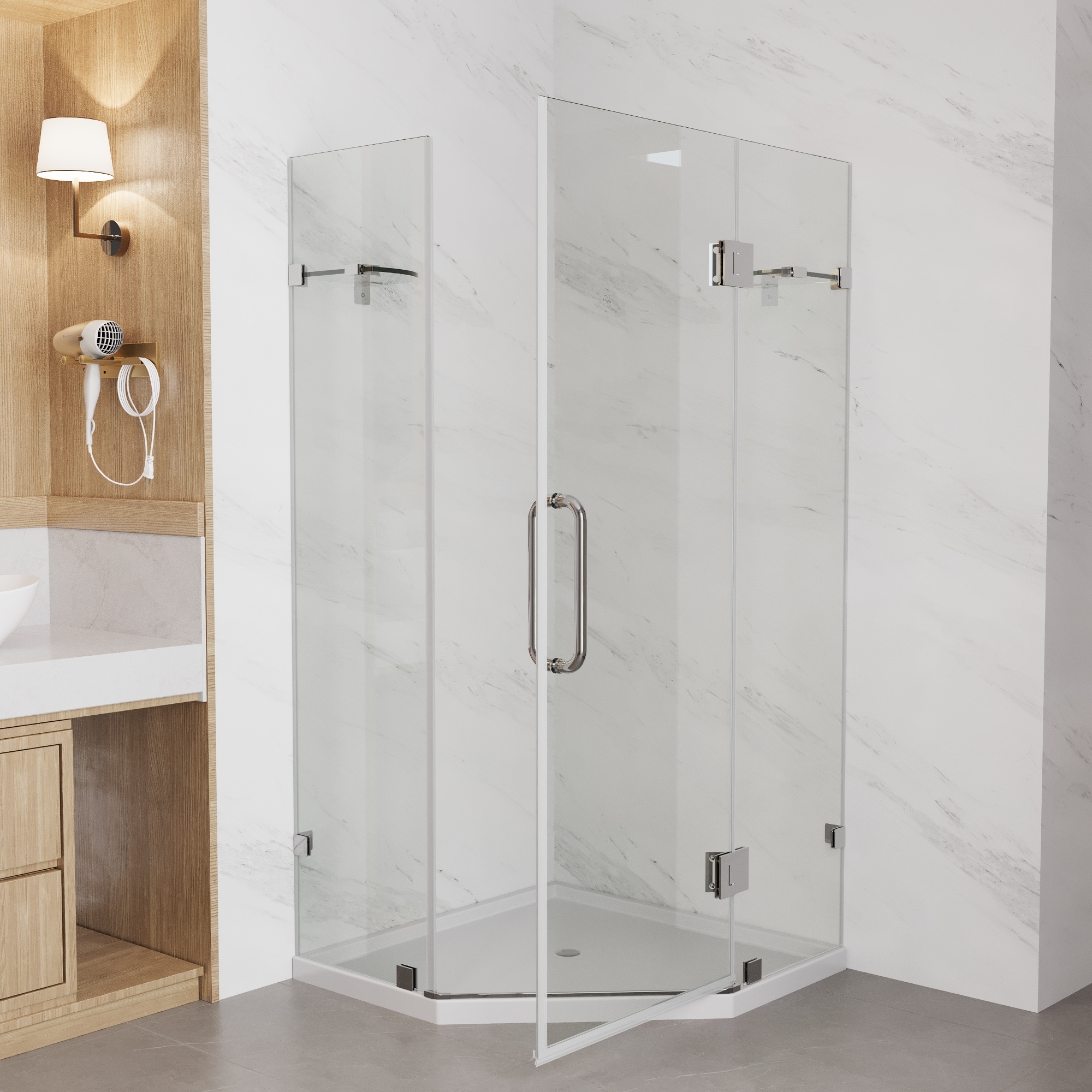 DeerValley DV-1SD0212 5 -Piece 34-in W x 34-in L x 73-in H Neo-angle Corner shower kit ( Door Polished stainless steel Hardware Included
