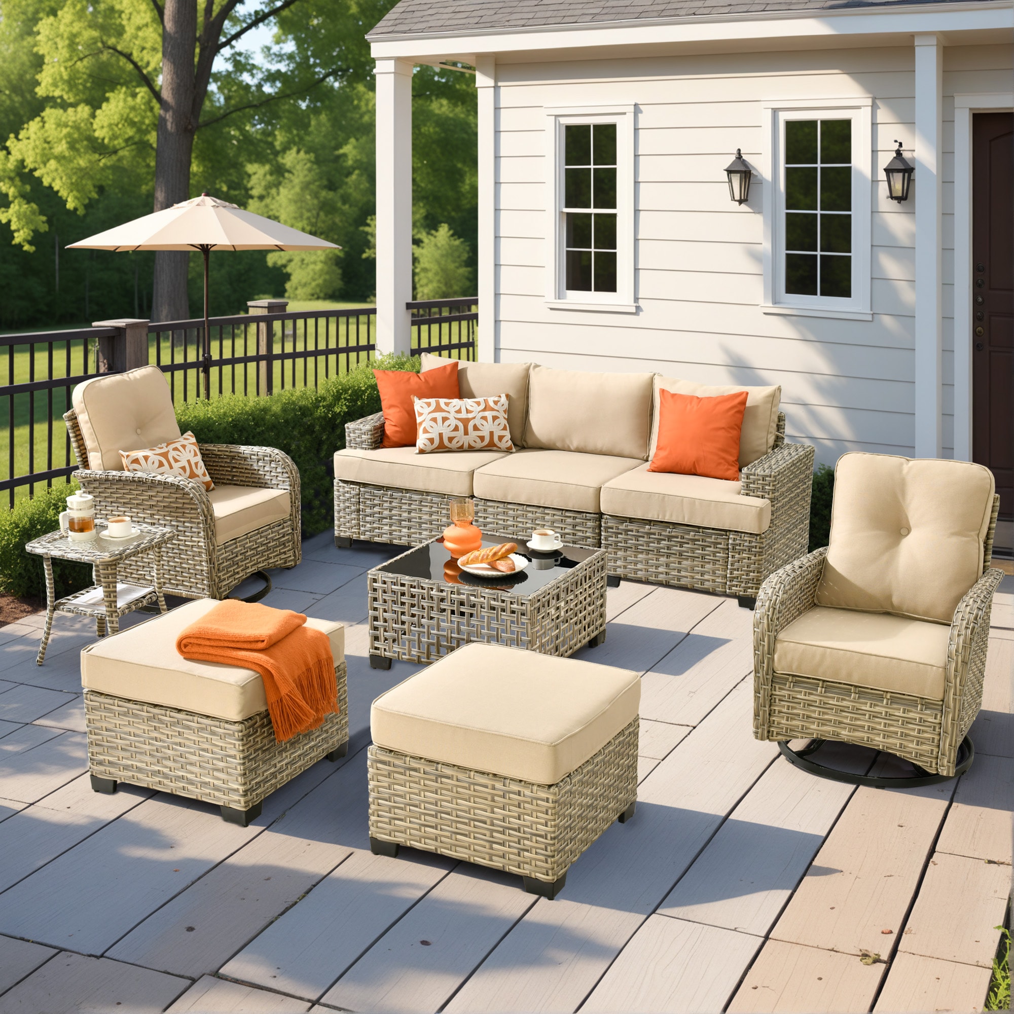 ALTRIGUS 6L-VYZTBS6091-AL 9 -Piece Wicker Patio Sofa Conversation Set with Beige Cushions