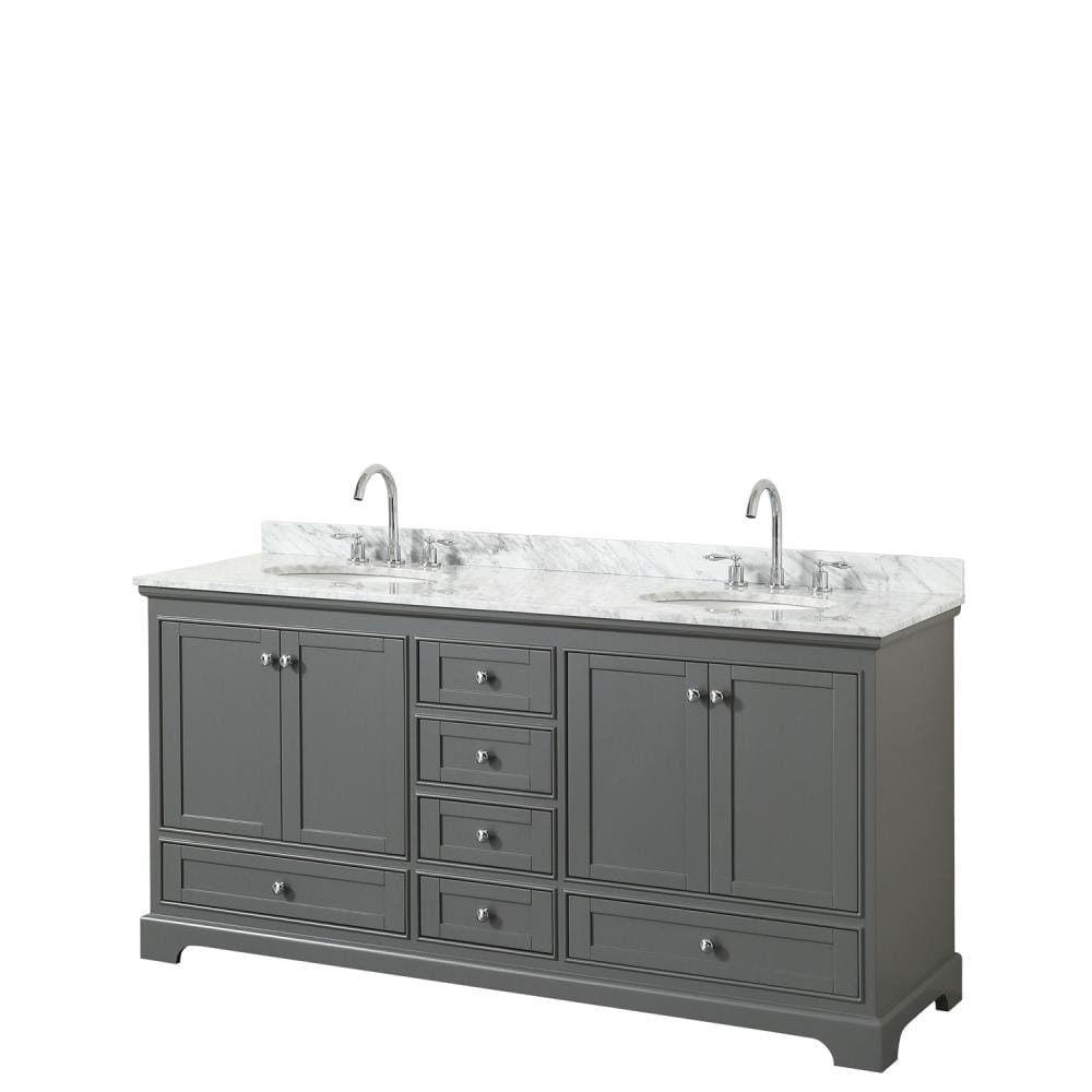 Wyndham Collection WCS202072DKGCMUNOMXX Deborah 72-in Dark Gray with Polished Chrome Trim Undermount Double sink Bathroom Vanity with White Carrara Marble Natural marble Top