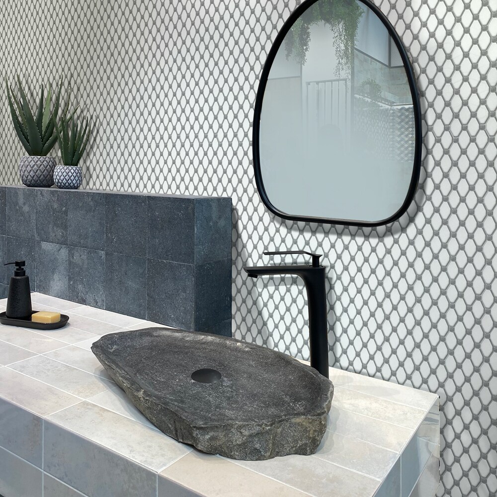 Apollo Tile White 11-in x 11-in Polished Natural Stone Marble Octagon Dot Marble Look Floor and Wall Tile (4.51-sq. ft/ Carton)