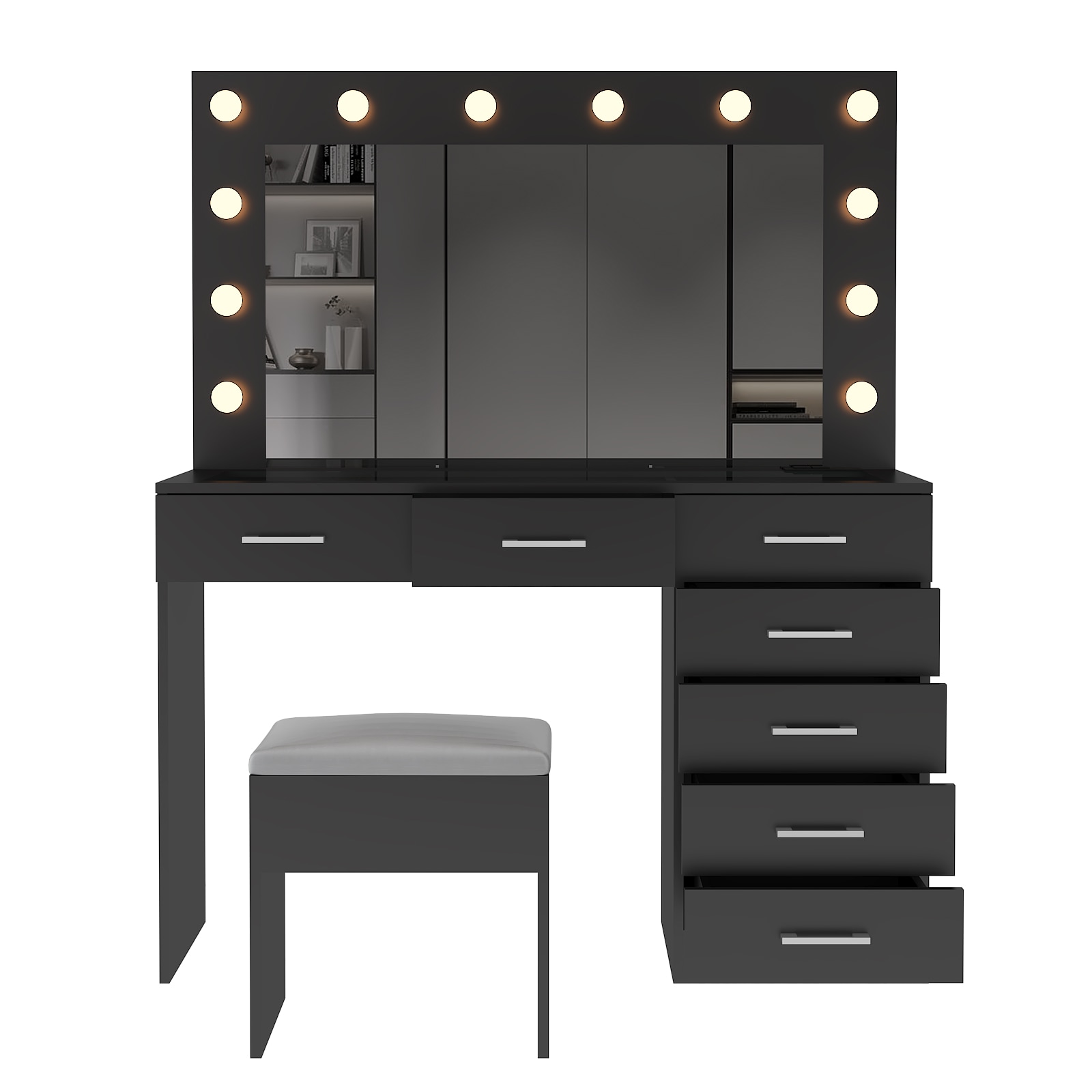 Outopee LO1G52005799 45.28-in Black Makeup Vanity