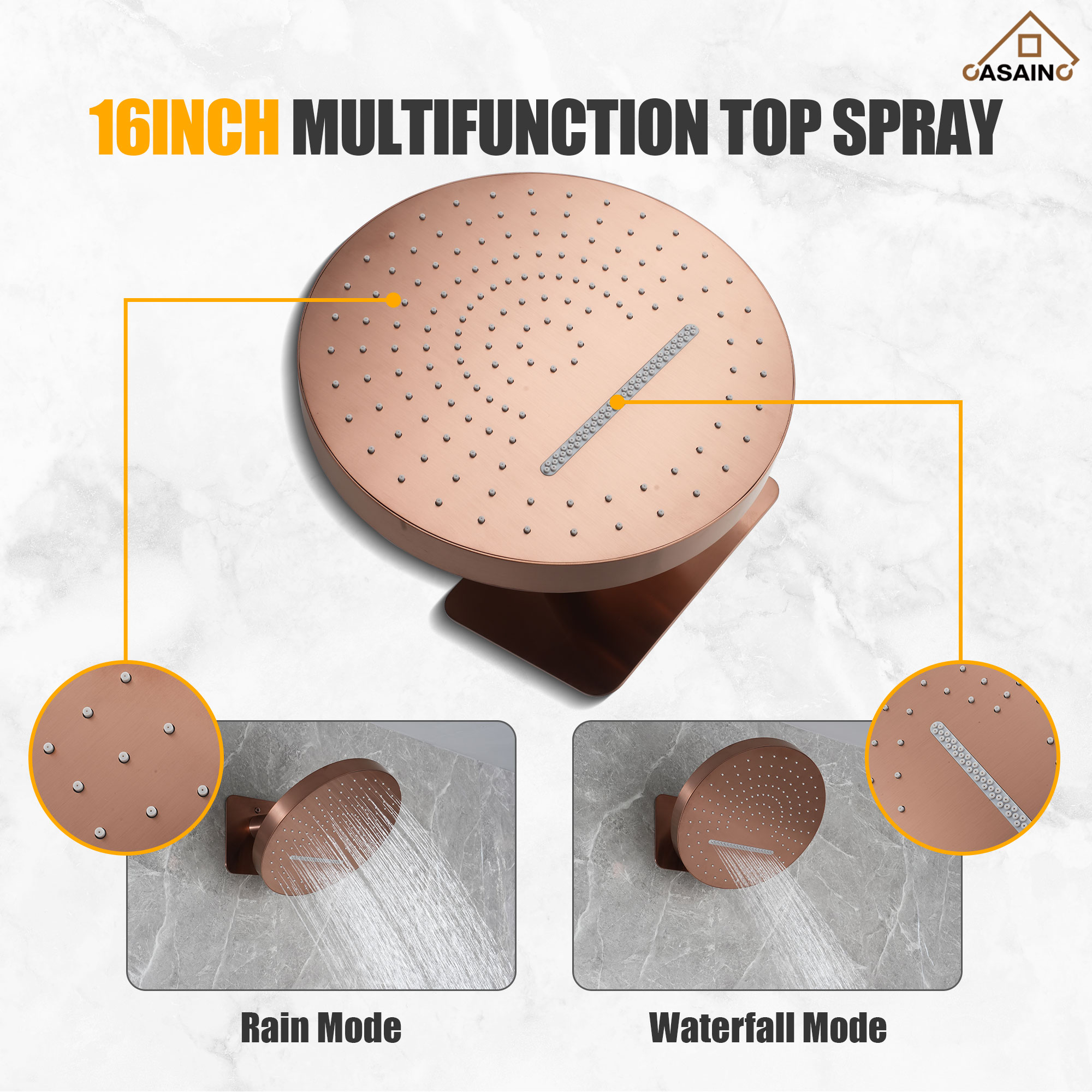 Brushed Rose Gold Stainless Steel Ceiling Mounted Shower System