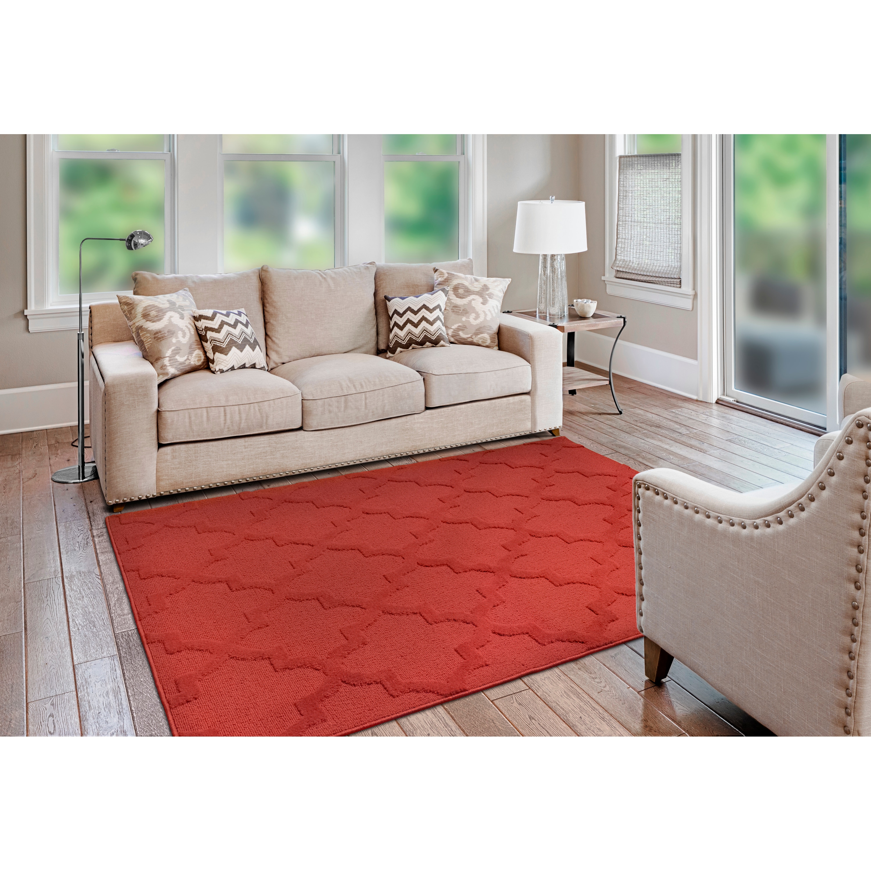 Garland Rug CL300N04807214 Quatro 4 x 6 (ft) Tufted Polypropylene Chili Red Rectangular Indoor Geometric Farmhouse/Cottage Area rug