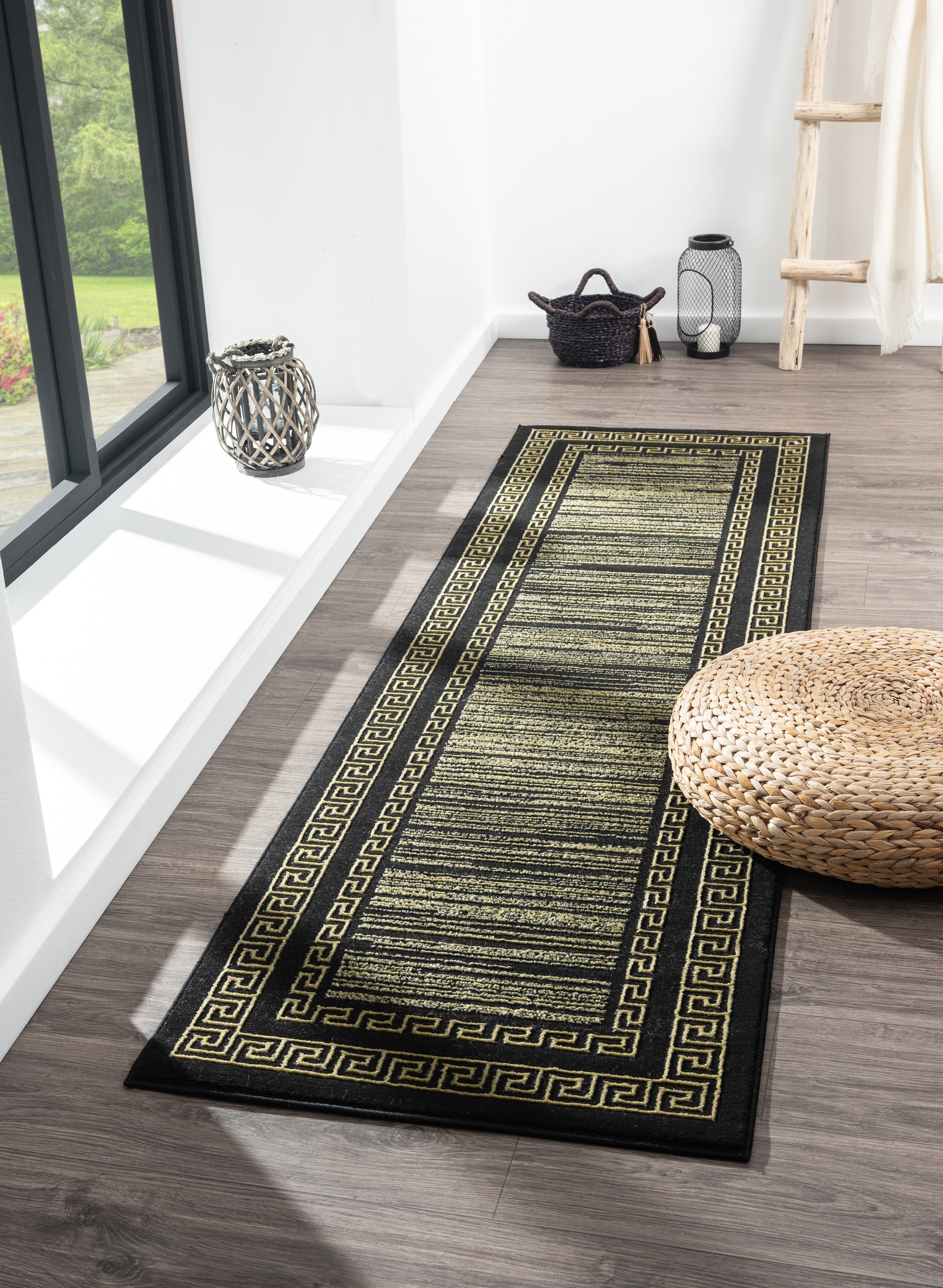 MDA Rugs KS0328 Ksamil 2 x 8 (ft) Polypropylene Black and Gold Rectangular Indoor Abstract Runner rug
