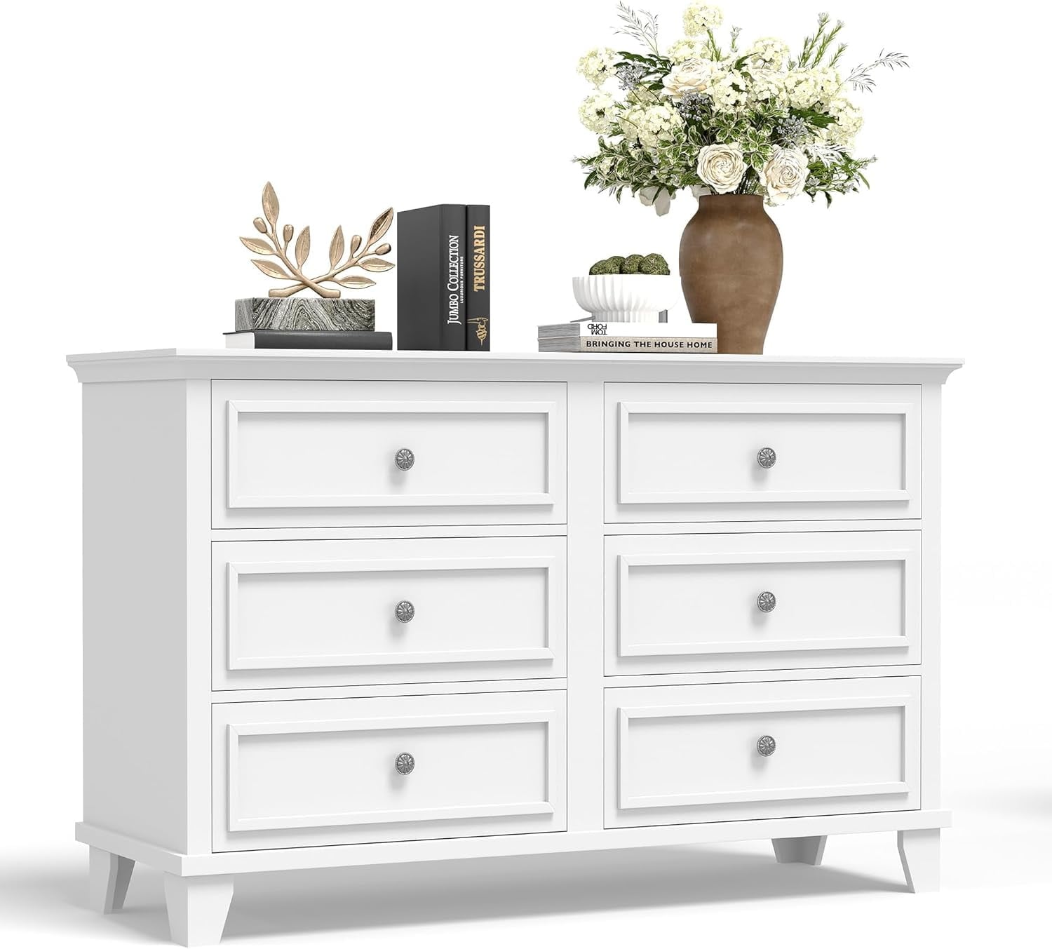 Garvee 6 Drawer Dresser  Large Wide Dresser TV Stand  Wooden Storage Chest of Drawers with Exquisite Metal Handles  Modern Draw