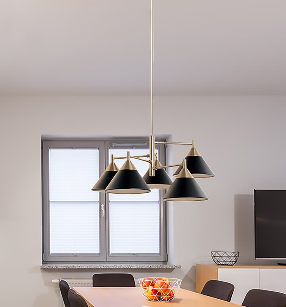 Alton 5-Light Matte Black/Soft Gold Modern/Contemporary Damp Rated Chandelier | - allen + roth SL70688SG