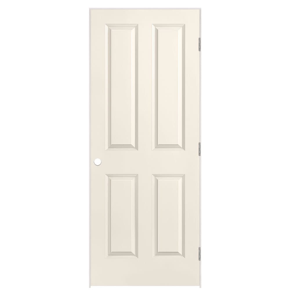 Masonite 1316290 32-in x 80-in Moonglow Hollow core 4 panel square Left hand Smooth Prefinished Molded composite Flat Jamb Single Prehung Interior Door