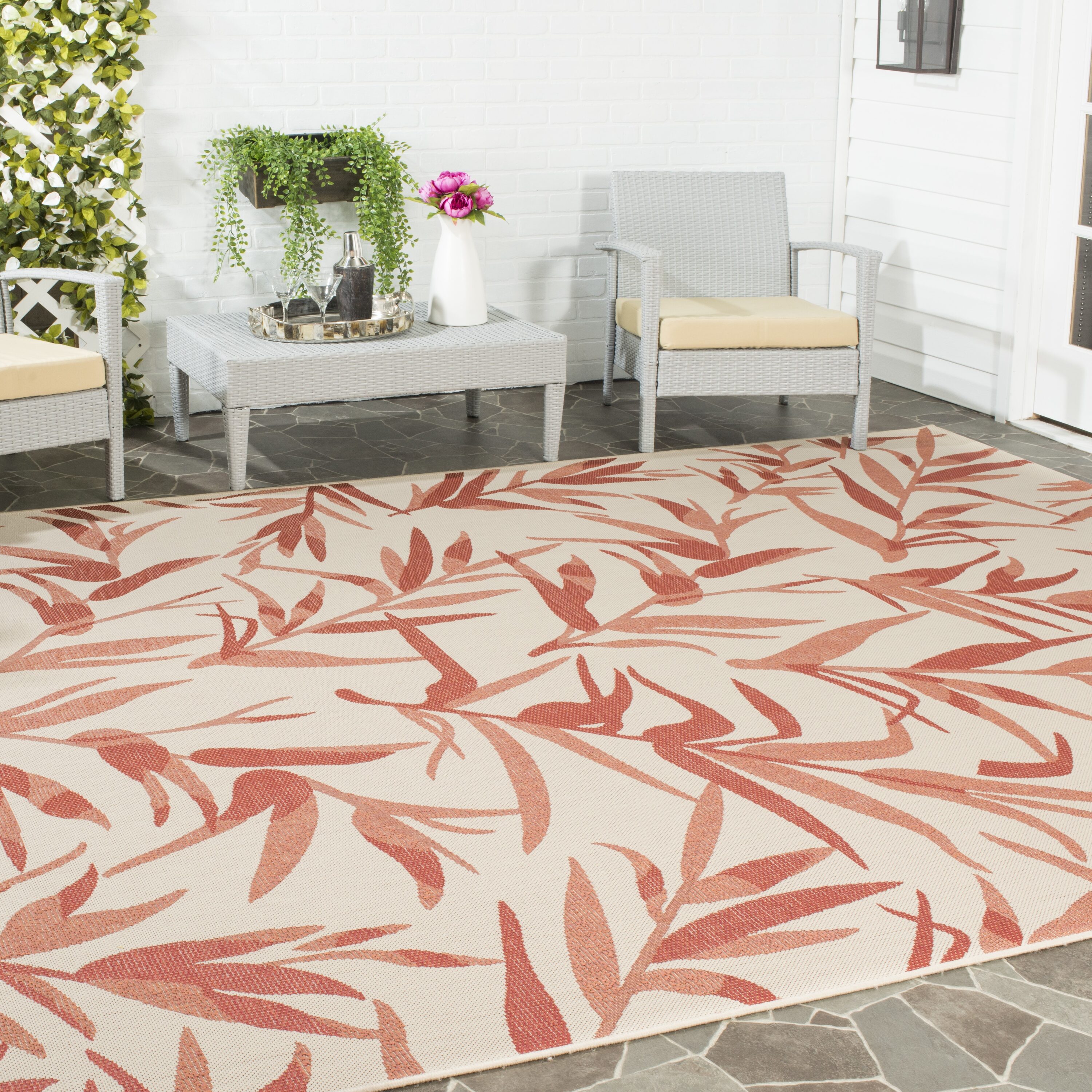 Safavieh CY7425-231A11-9 Courtyard Melune 9 x 12 (ft) Loomed Polypropylene Beige/Terracotta Rectangular Indoor/Outdoor Floral/Botanical Area rug
