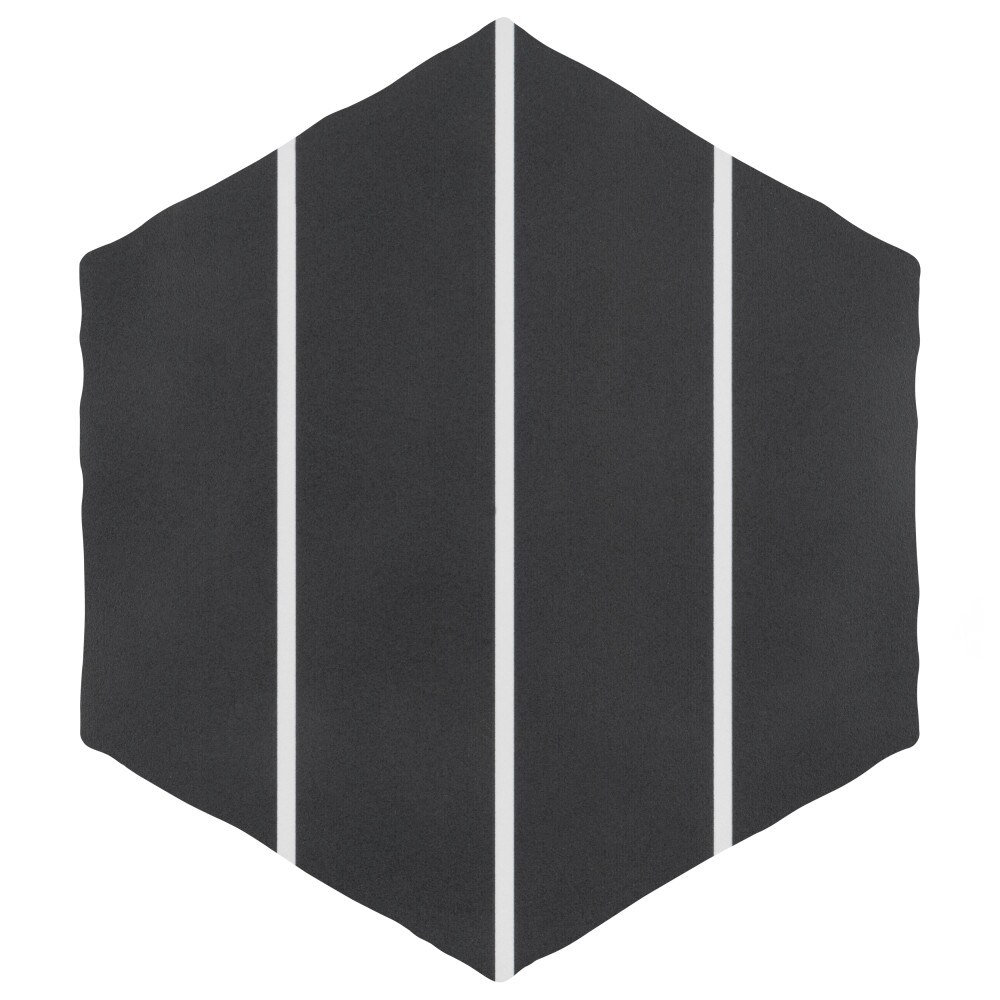 Affinity Tile S1FHGPXLIBK (Sample) Palm Linear Hex Black 6-in x 8-in Matte Porcelain Stone Look Thinset Mortar Tile