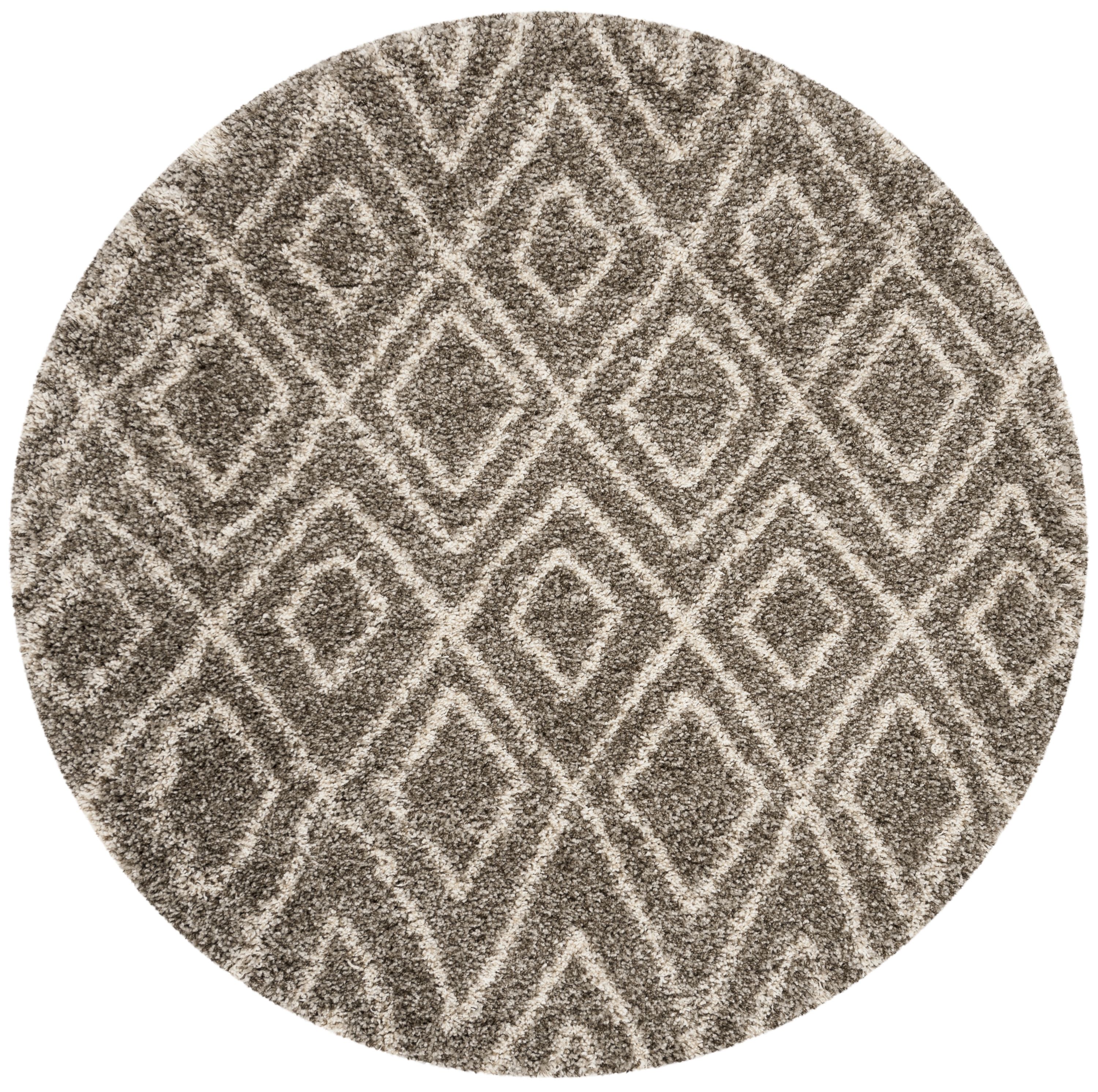 Safavieh SGH332B-5R Hudson Acadia Shag 5 x 5 (ft) Loomed Polypropylene Gray/Ivory Round Indoor Abstract Moroccan Area rug