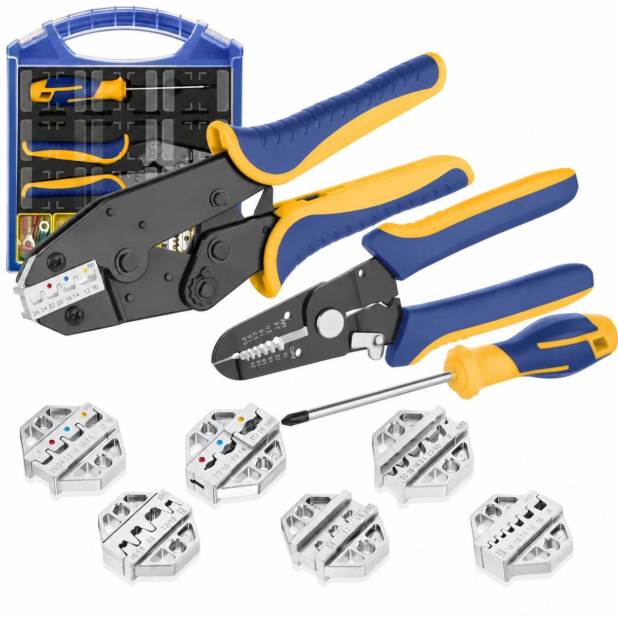 Linder Group Inc - Crimping Tool Set with 6 Dies Wire Stripper Screwdriver for Heat Shrink Insula...