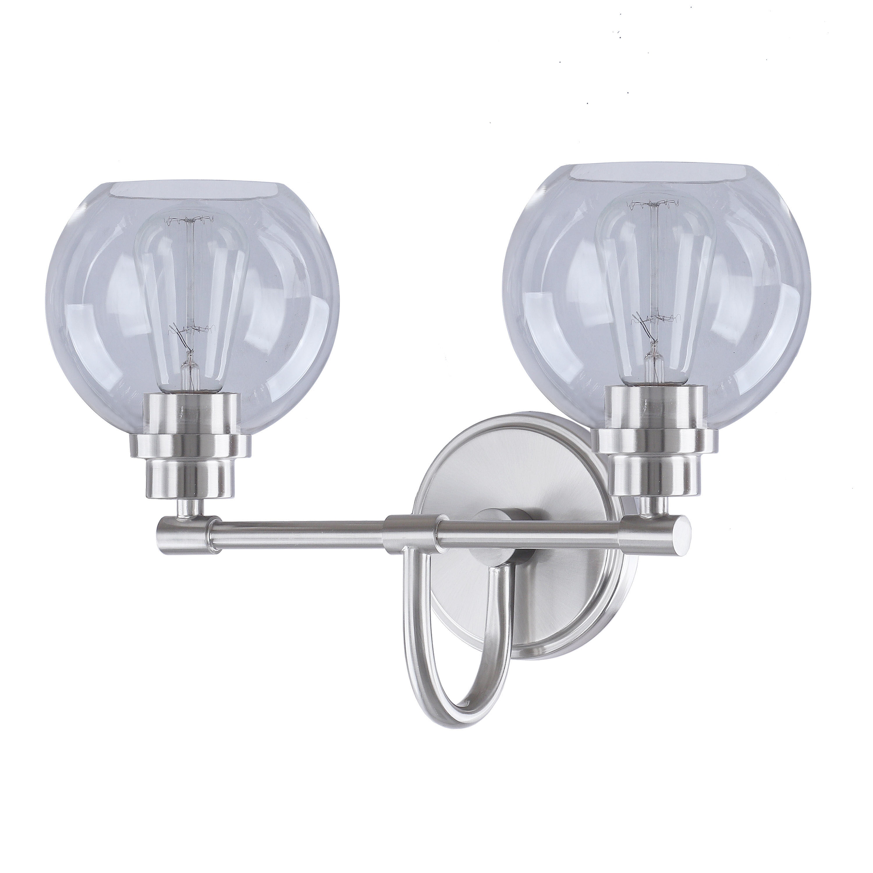 16.5" Brushed Nickel 2-Light Vanity Light with Clear Glass Shades