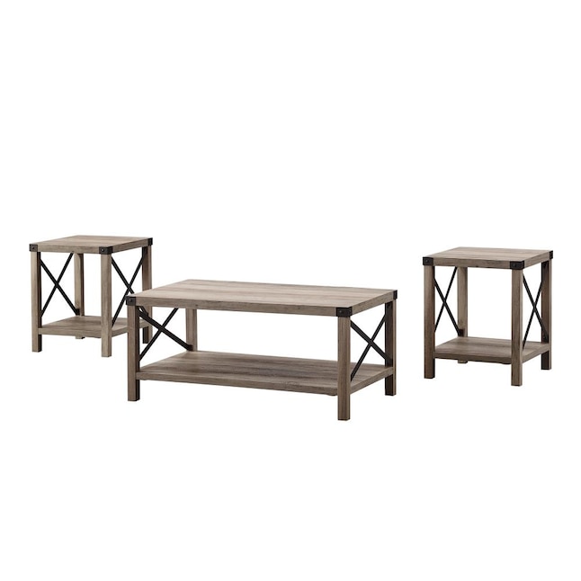 Farmhouse Grey Wash Accent Table Set, 3 Piece Coffee Table Set Grey