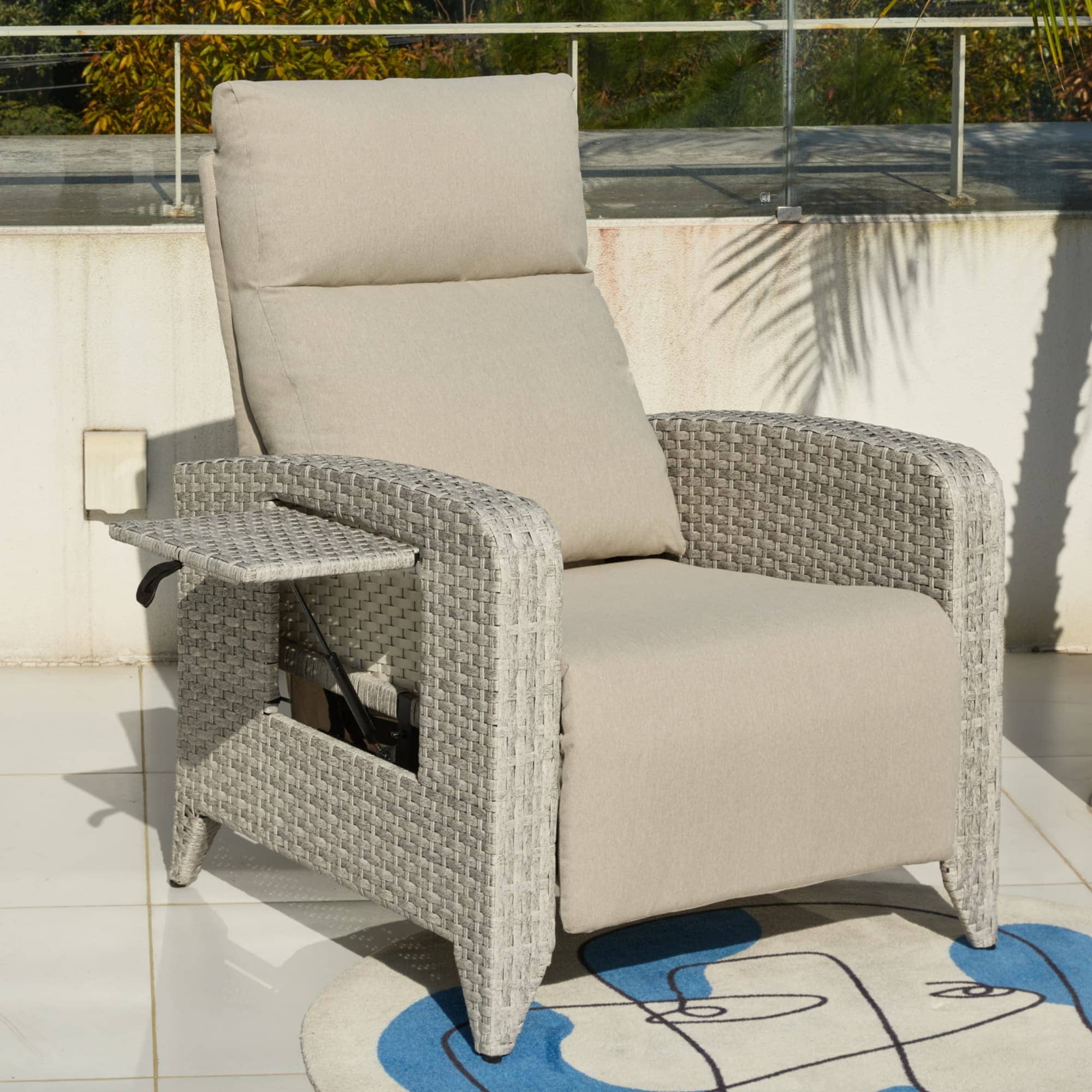 Ama Pear 1 Piece Ivory Patio Recliner Set with Adjustable Back and Extended Footrest