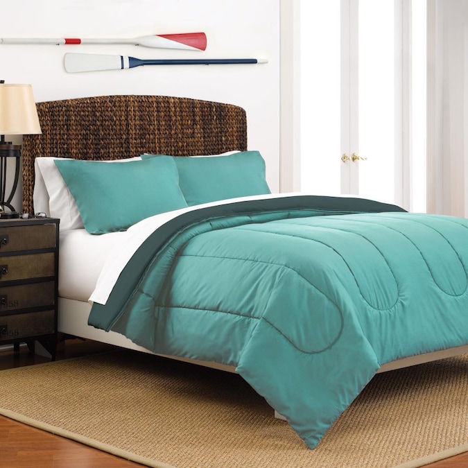 Martex Reversible Comforter Set, Turquoise Twin Bedding