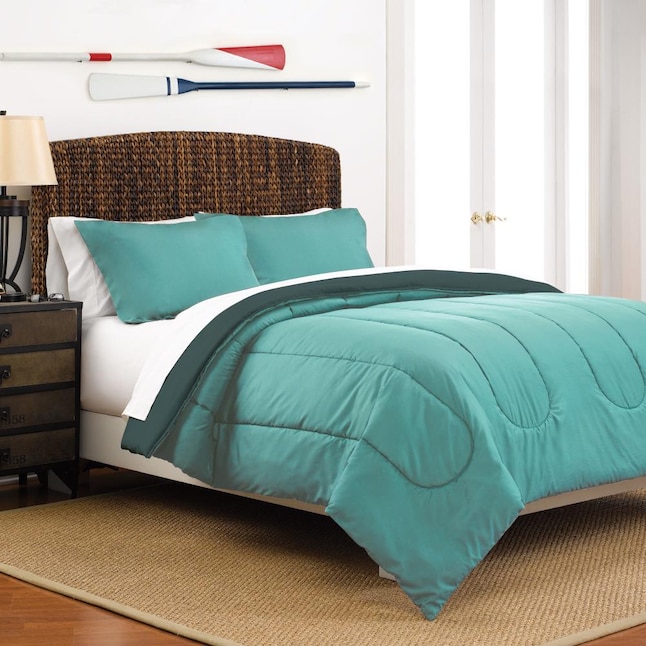 TURQUOISE AND GREEN REVERSIBLE BASIC COMFORTER SET 2 PCS TWIN SIZE