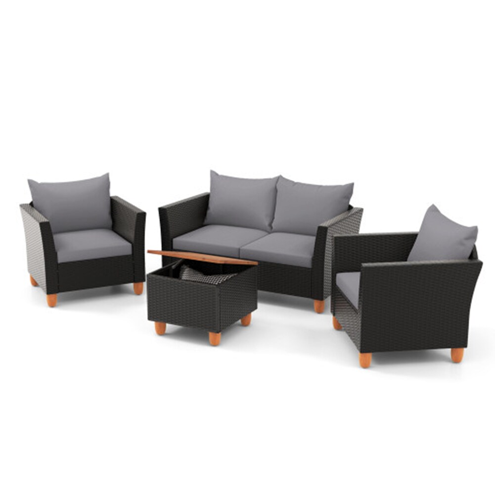 LIVIZA OUJ72334GR-X 4 -Piece Rattan Patio Conversation Set with Gray Cushions