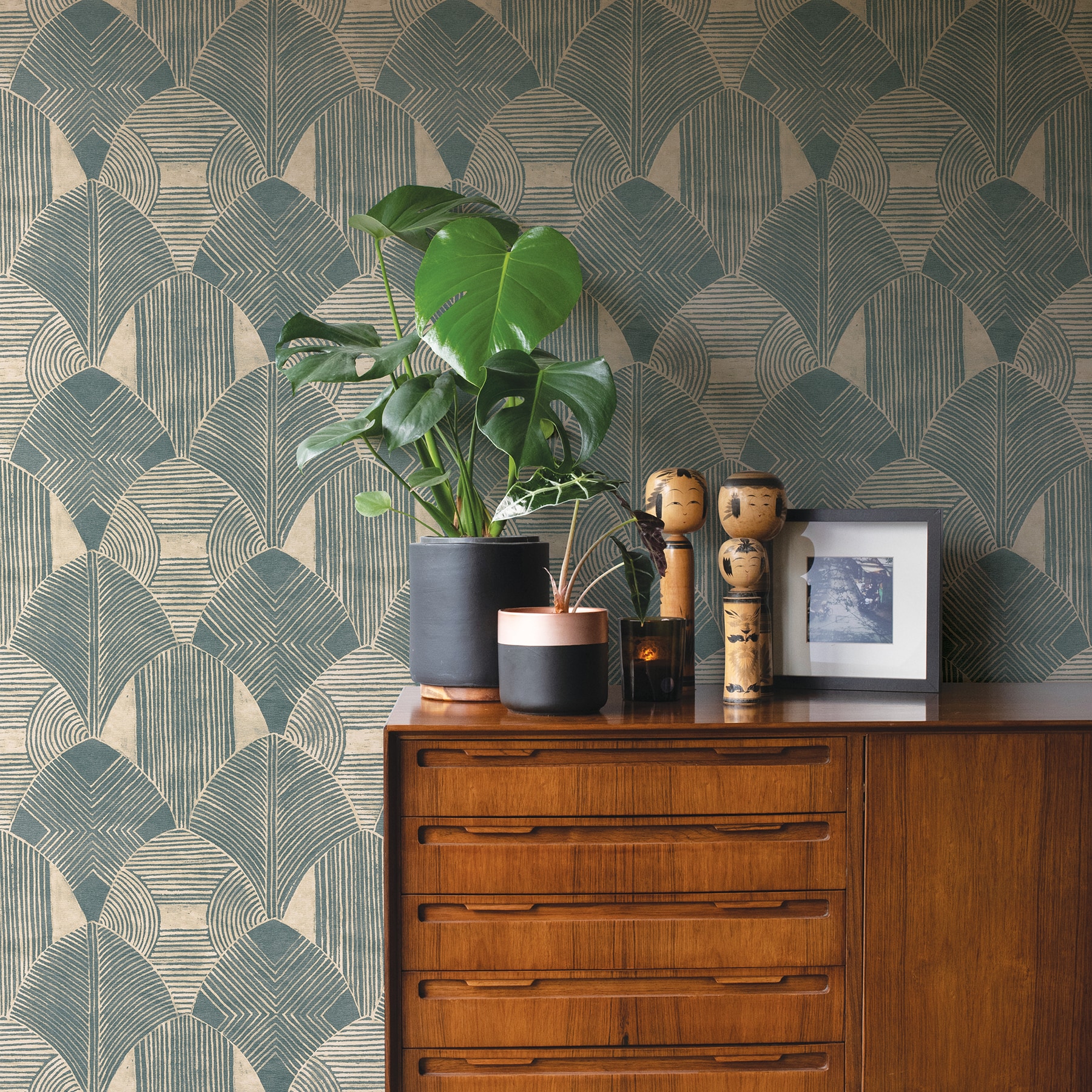 Westport Teal Geometric Non-Woven Wallpaper Roll