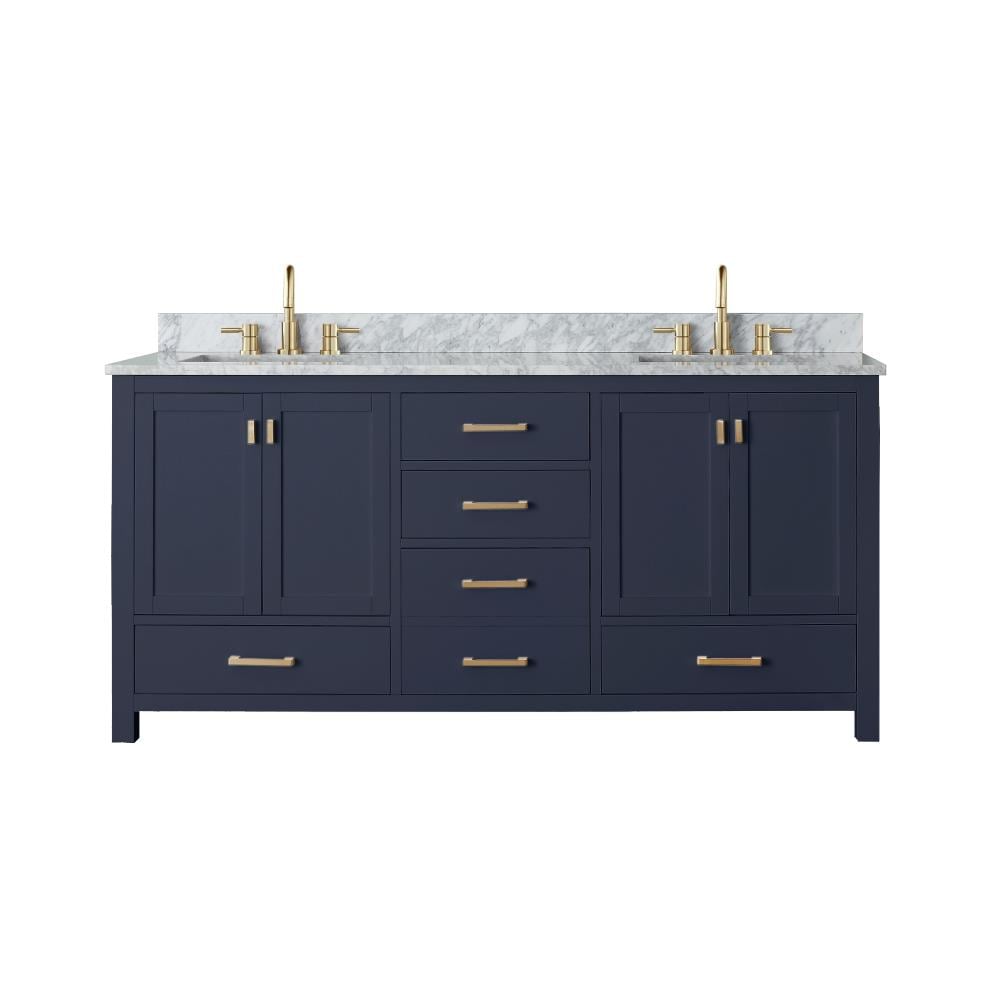 Avanity MODERO-VS72-NB-C Modero 73-in Navy Blue Undermount Double sink Bathroom Vanity with Carrara White Natural marble Top