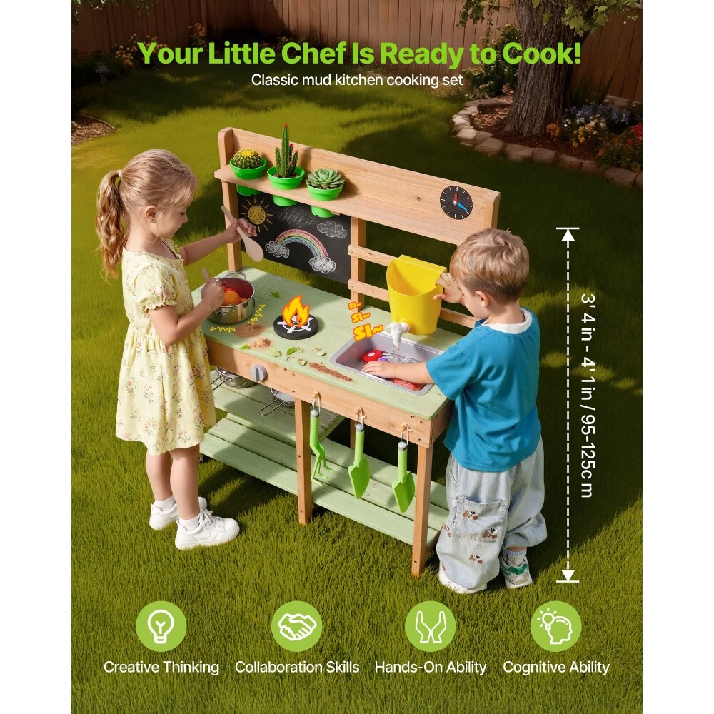 Slickblue Kids Mud Kitchen Set with 2 Burner Stove Sink Water Tank