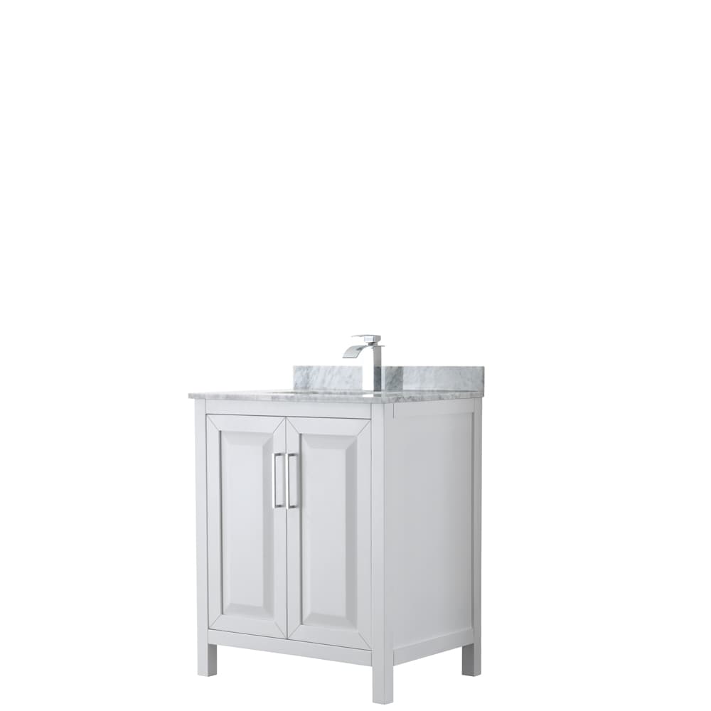 Wyndham Collection WCV252530SWHCMUNSMXX Daria 30-in White Undermount Single sink Bathroom Vanity with White Carrara Marble Natural marble Top