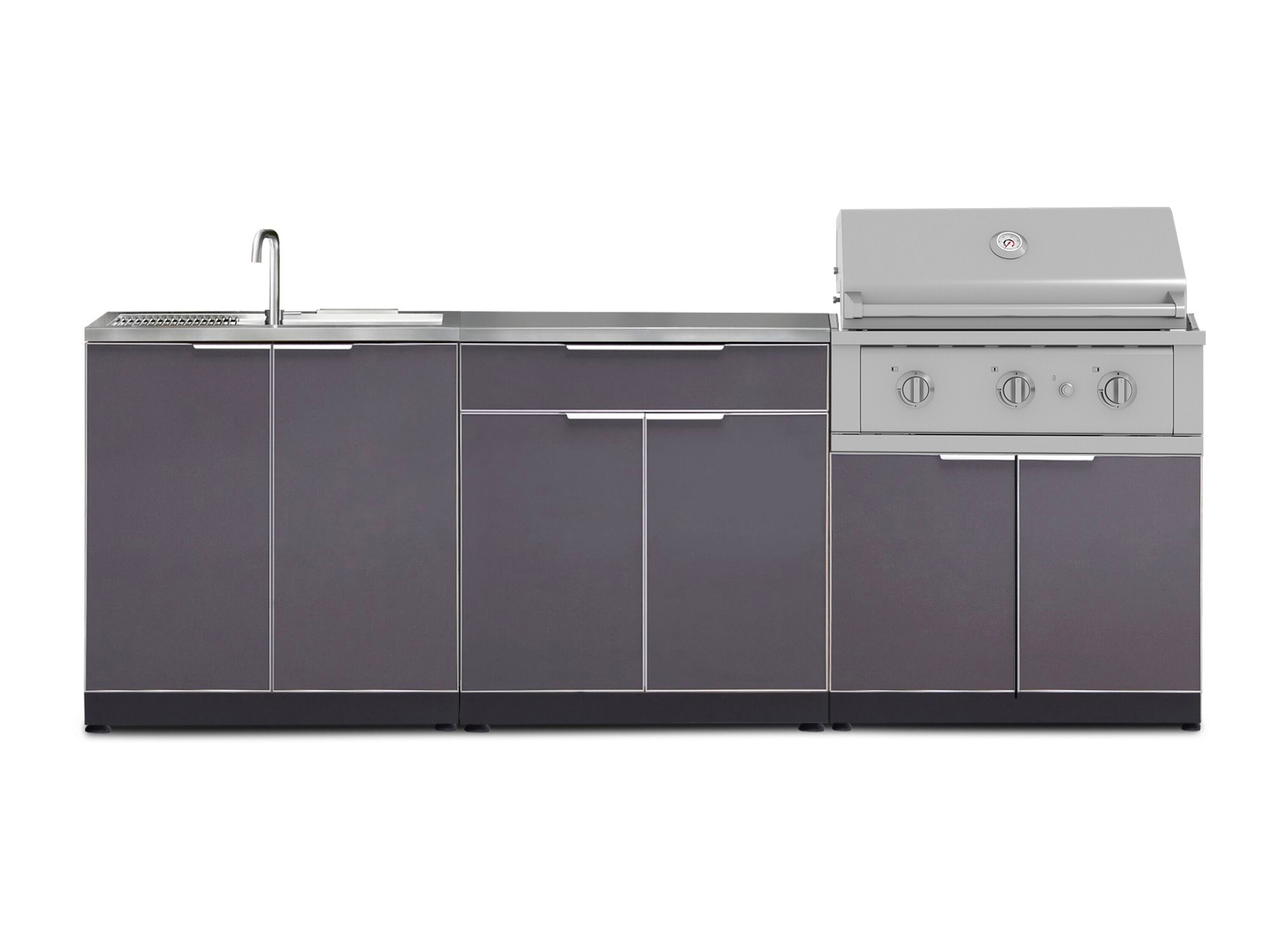 NewAge Products 71072 Classic Aluminum Cabinets Performance Gas Grill 5 -Piece 97-in W x 24-in D x 48.5-in H Modular Outdoor Kitchen Set 3 Burners