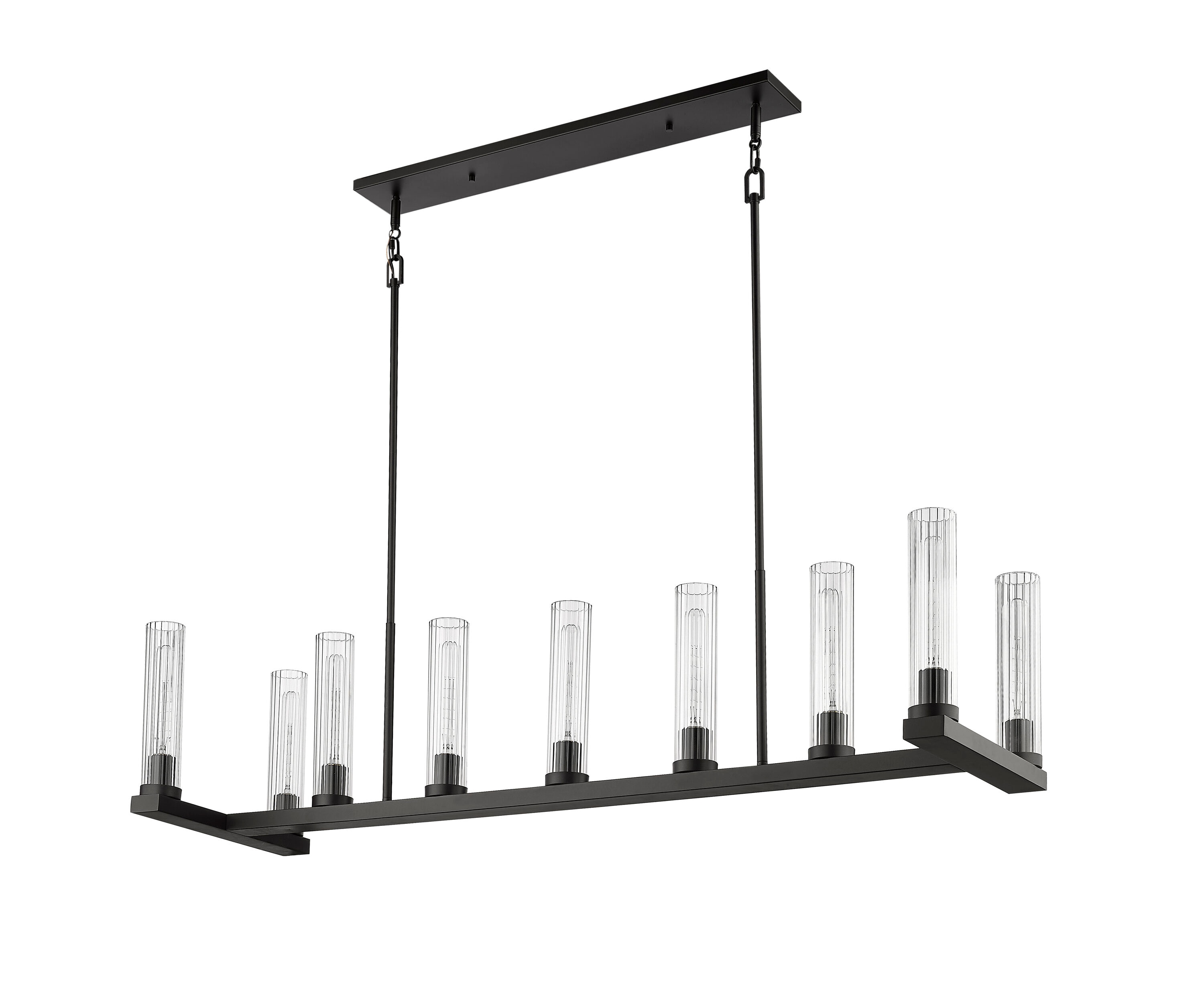 Beau 56" Bronze Steel and Glass 9-Light Linear Chandelier