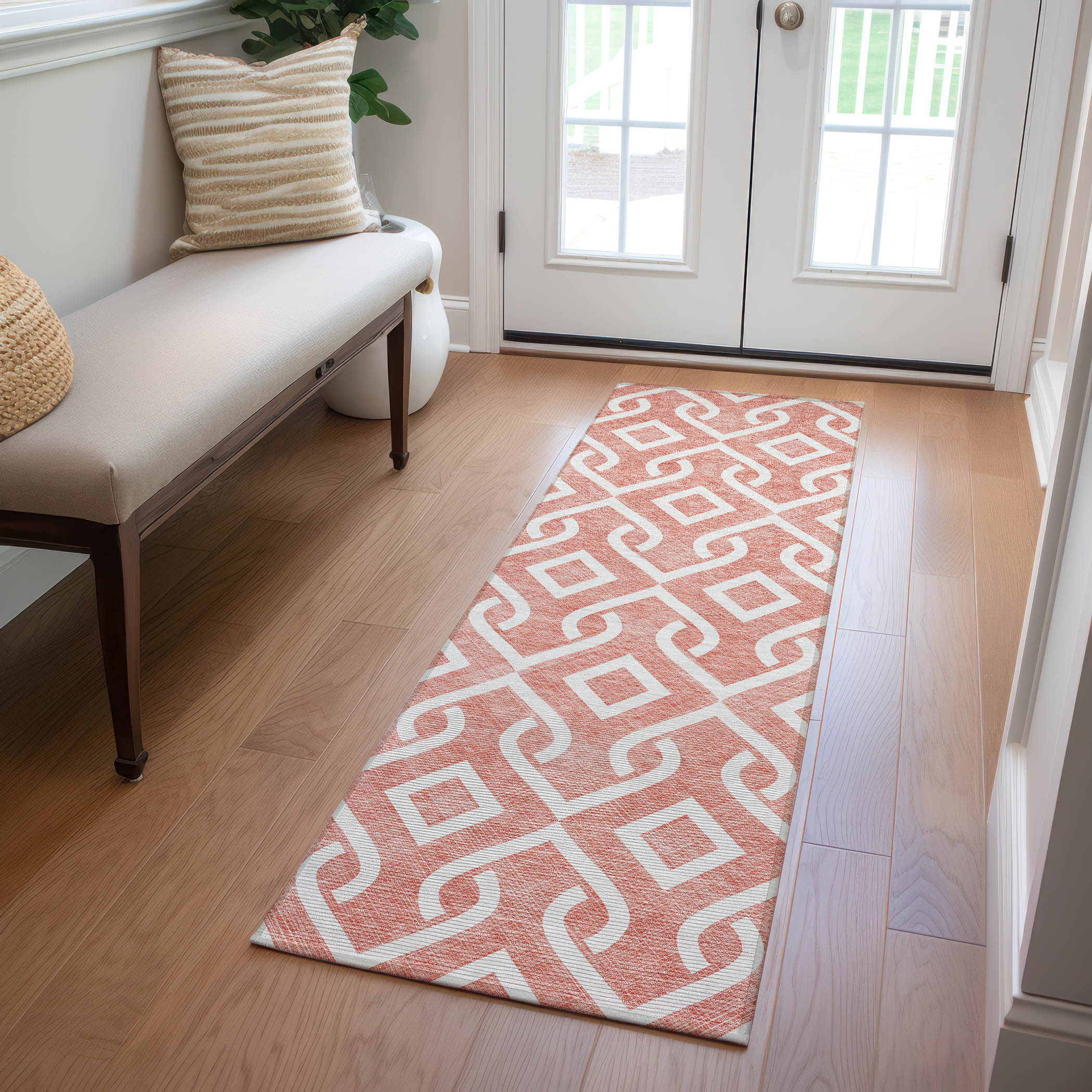 Addison Rugs ACN621SM2X8 Chantille ACN621SM 2 x 7 (ft) Polyester Salmon Rectangular Indoor/Outdoor Geometric Machine washable Runner rug