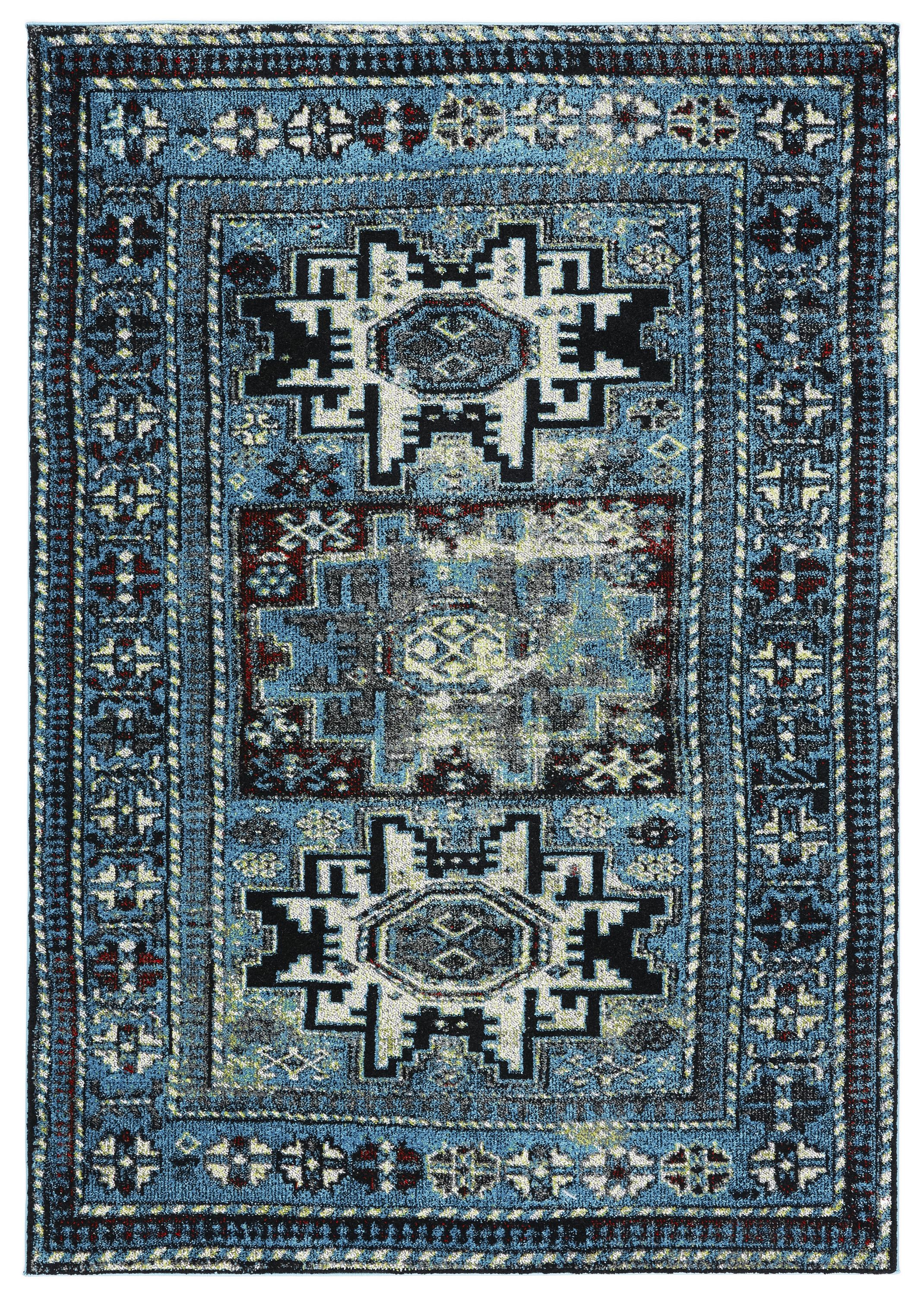 Safavieh VTH213M-8 Vintage Hamadan Kazak 8 x 10 (ft) Loomed Polypropylene Light Blue/Black Rectangular Indoor Geometric Global Area rug