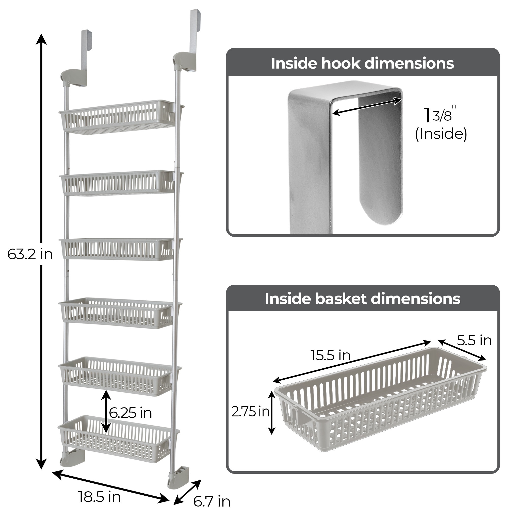 Smart Design Over the Door Pantry Organizer Steel 18.5-in W x 63.2-in H  6-Tier Hook-on Composite Door Organizer in the Cabinet Organizers  department at