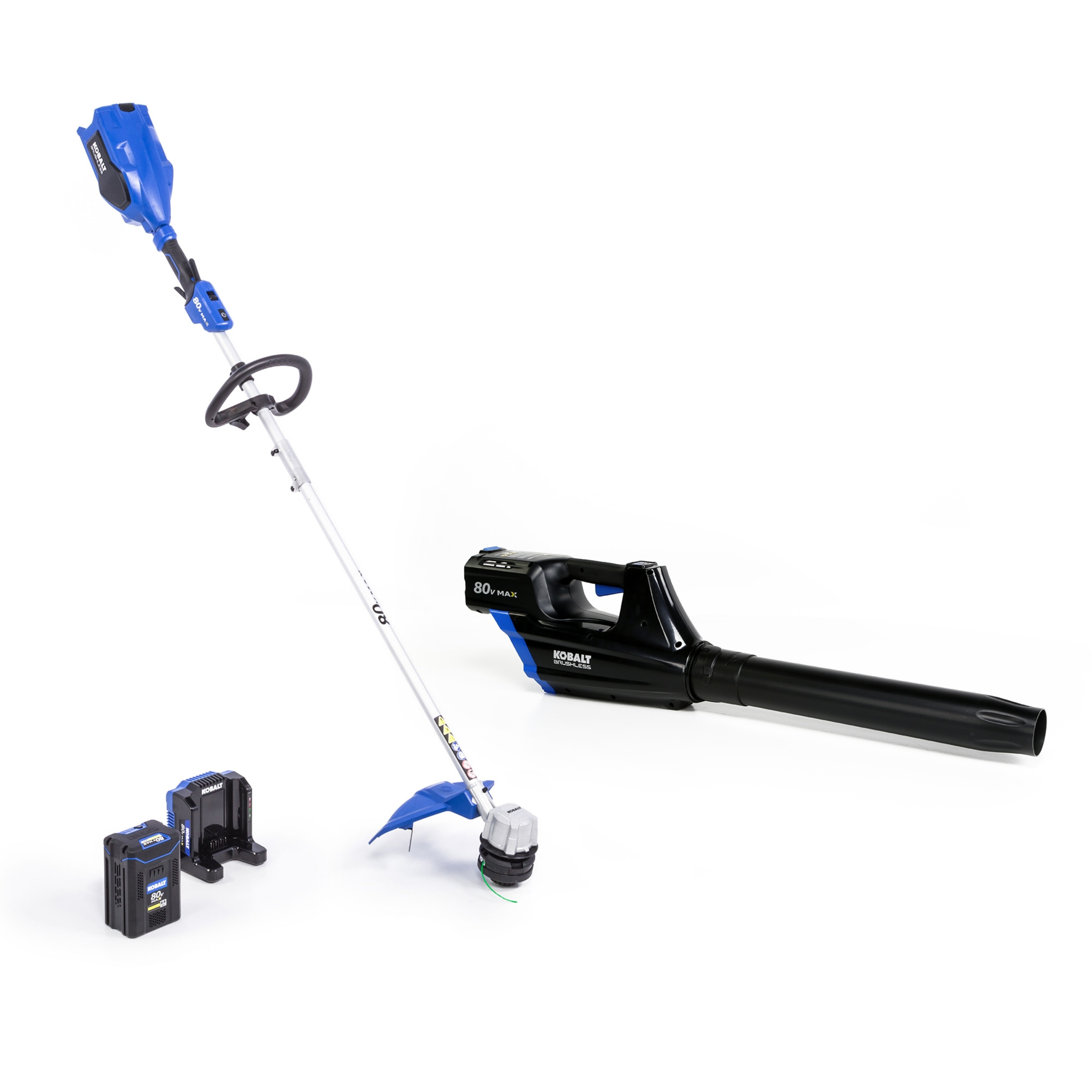 Kobalt 80 volt Cordless Battery String Trimmer and Leaf Blower Combo Kit 2.5 Ah Battery Charger Included in the Power Equipment Combo Kits department at Lowes