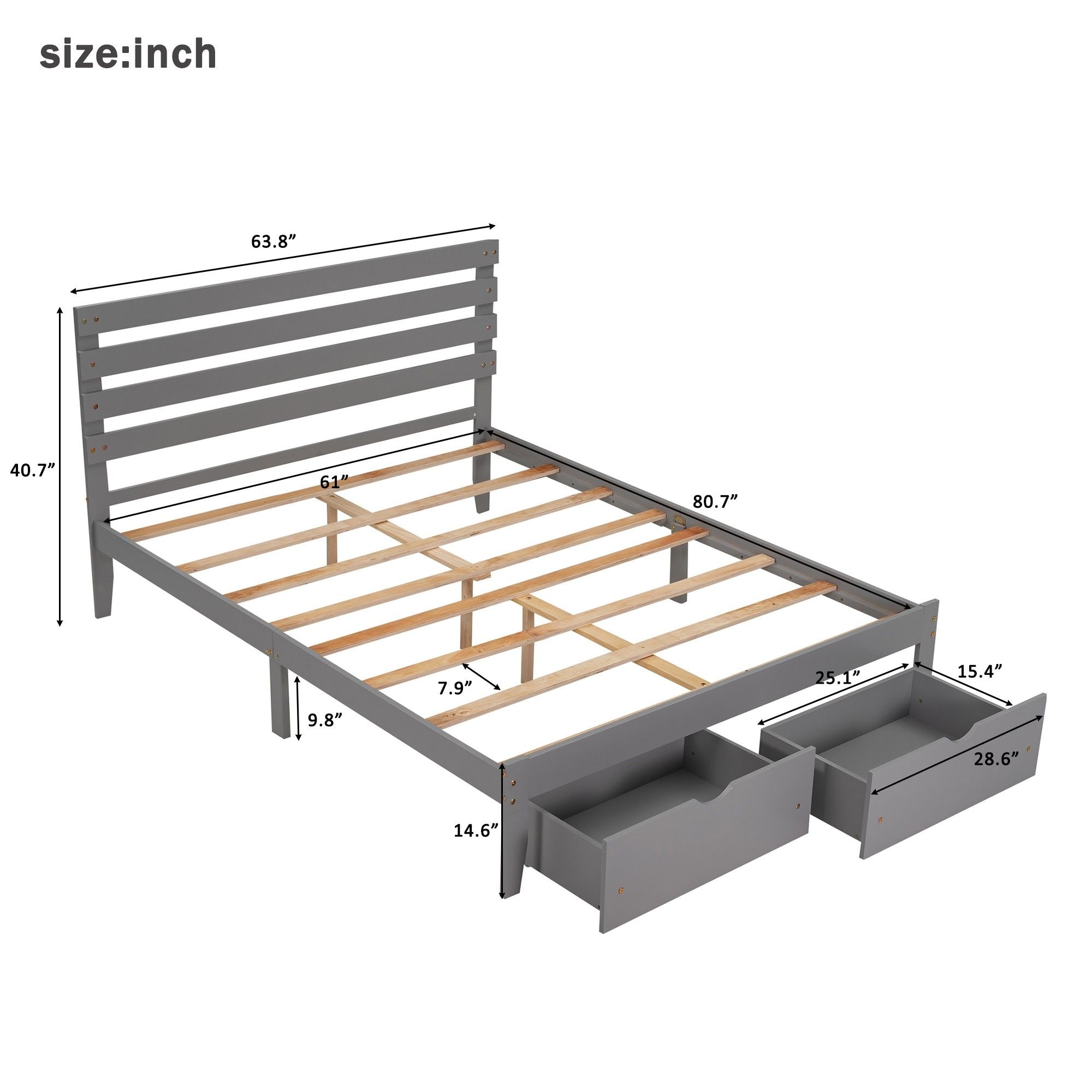 Yiekholo Gray Queen Wood Platform Bed with Storage at Lowes.com