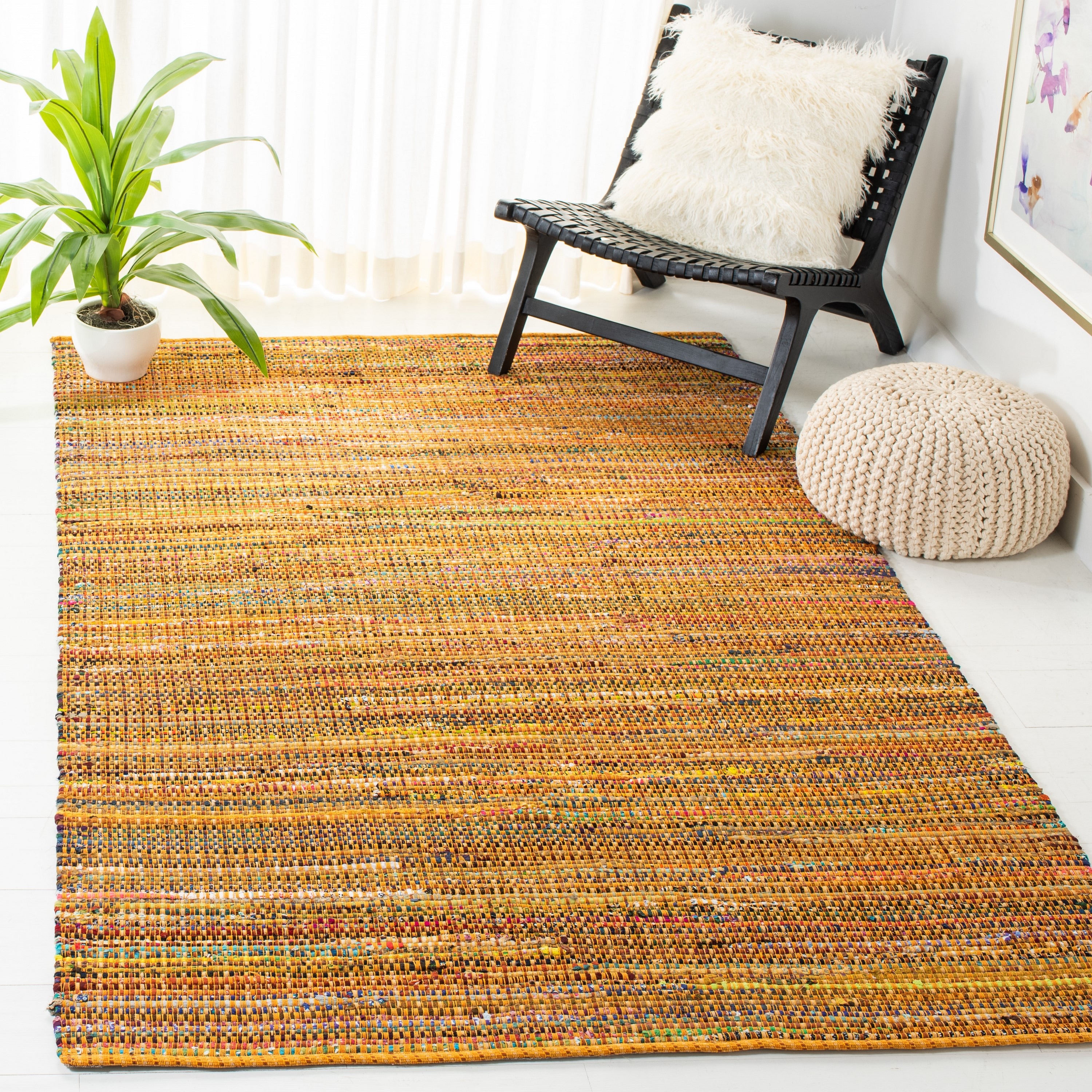 Safavieh NAN220D-4 Nantucket Harbor 4 x 6 (ft) Tufted Cotton Yellow Rectangular Indoor Abstract Coastal Area rug