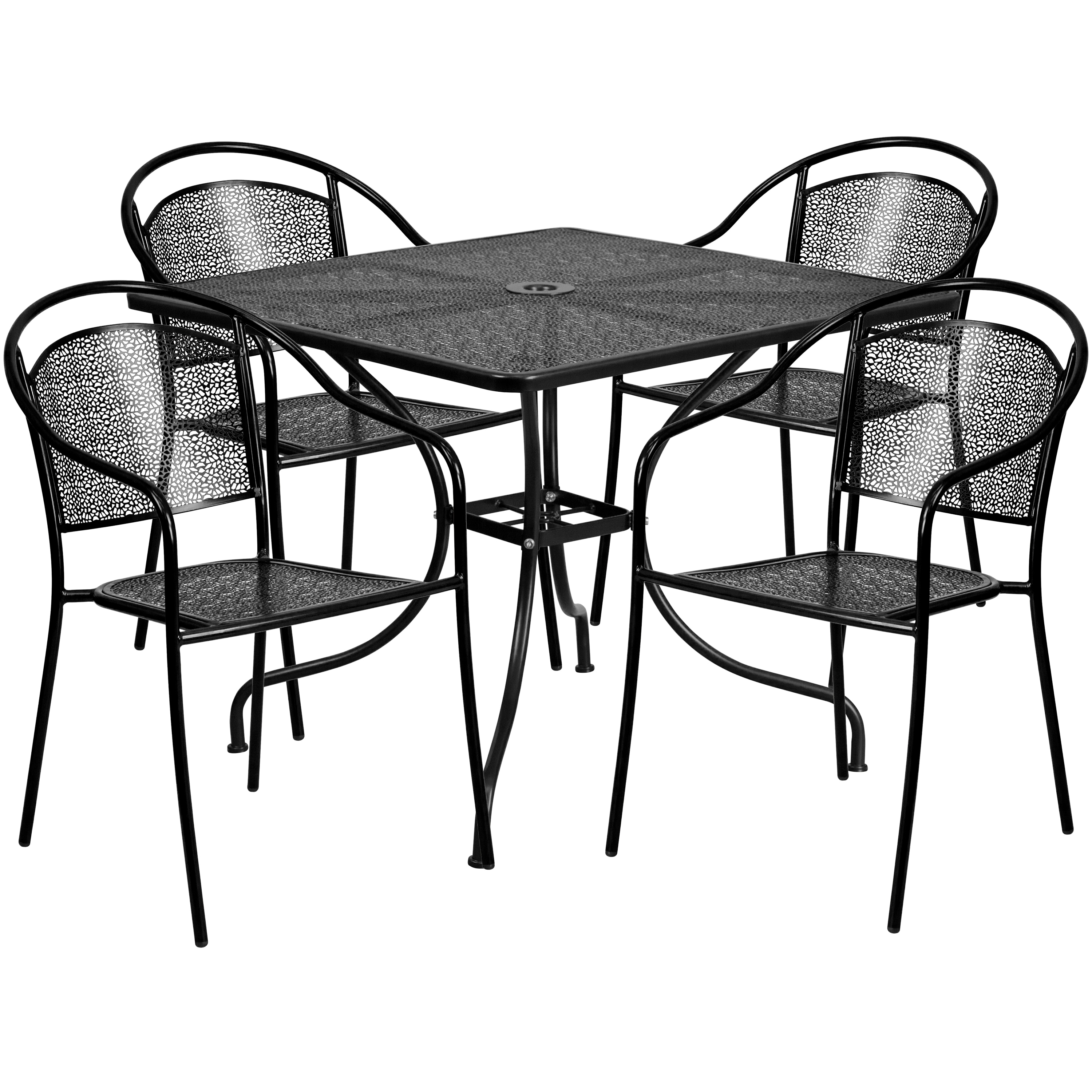 Flash Furniture 889142087861 Oia 5 -Piece Black Patio Dining Set Steel Square Table with 4 Stackable Stationary Chairs