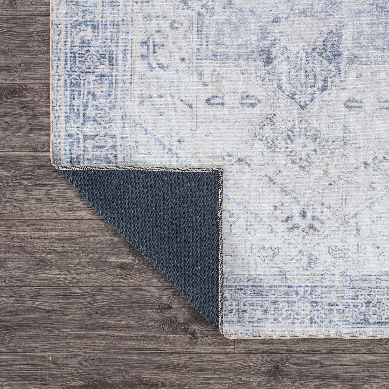 Blue Medallion Flat Woven Washable Synthetic Area Rug 5' x 7'
