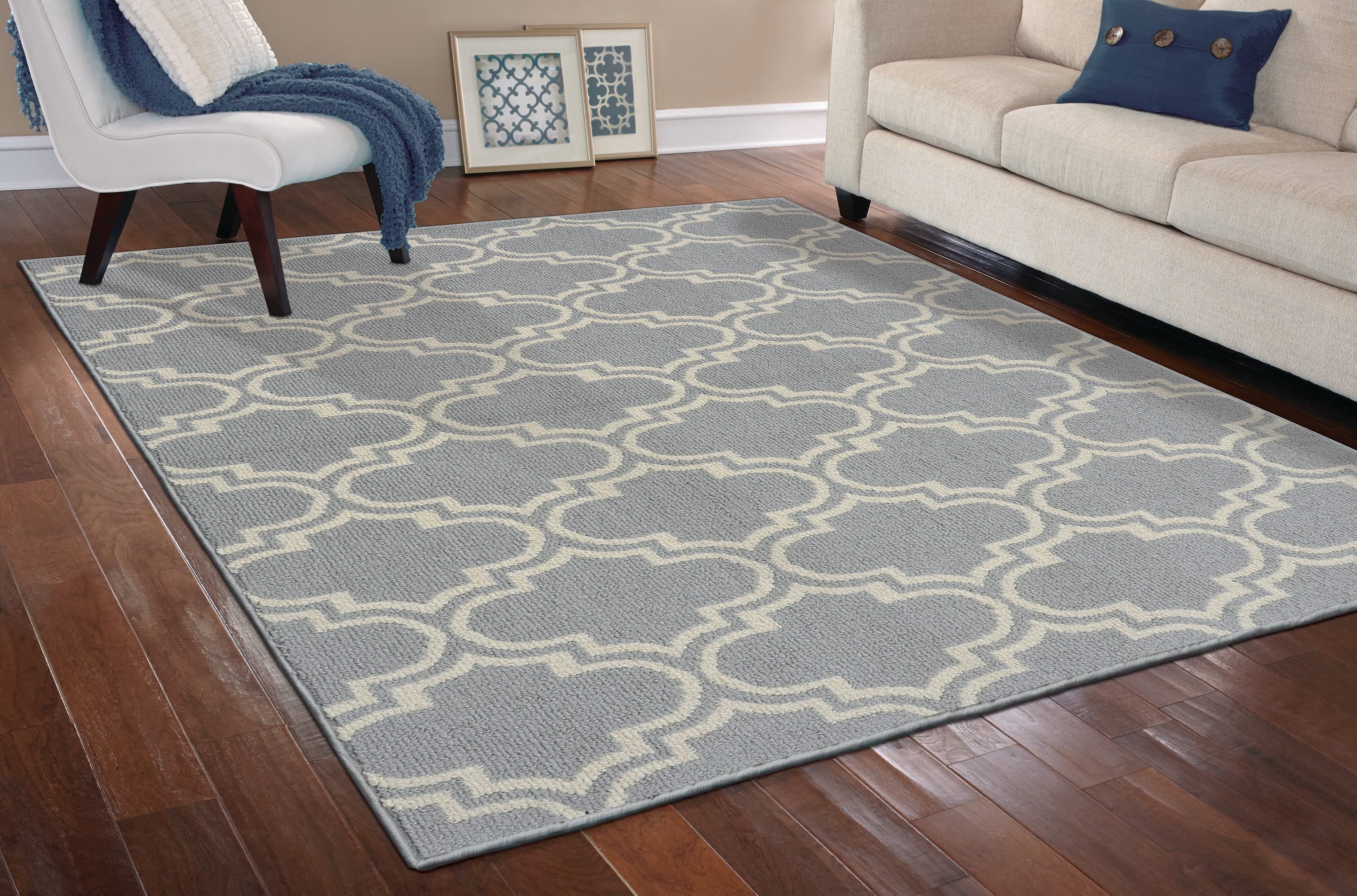 Garland Rug LL060A096120D1 Silhouette 8 x 10 (ft) Tufted Polypropylene Silver/Ivory Rectangular Indoor Trellis Area rug