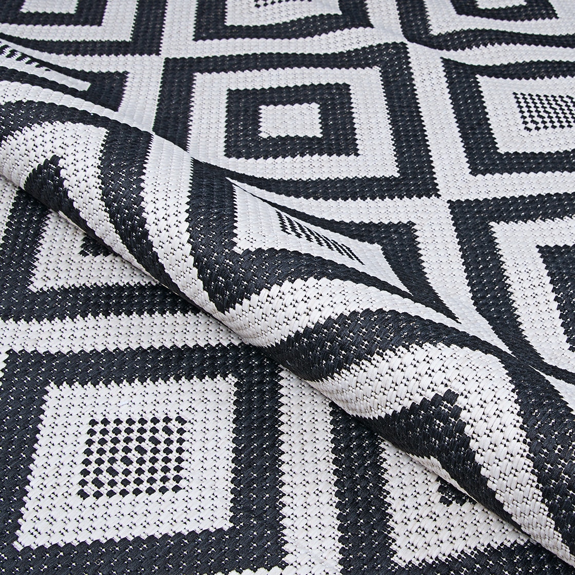 Black Geometric Flat Woven Synthetic Indoor/Outdoor Area Rug