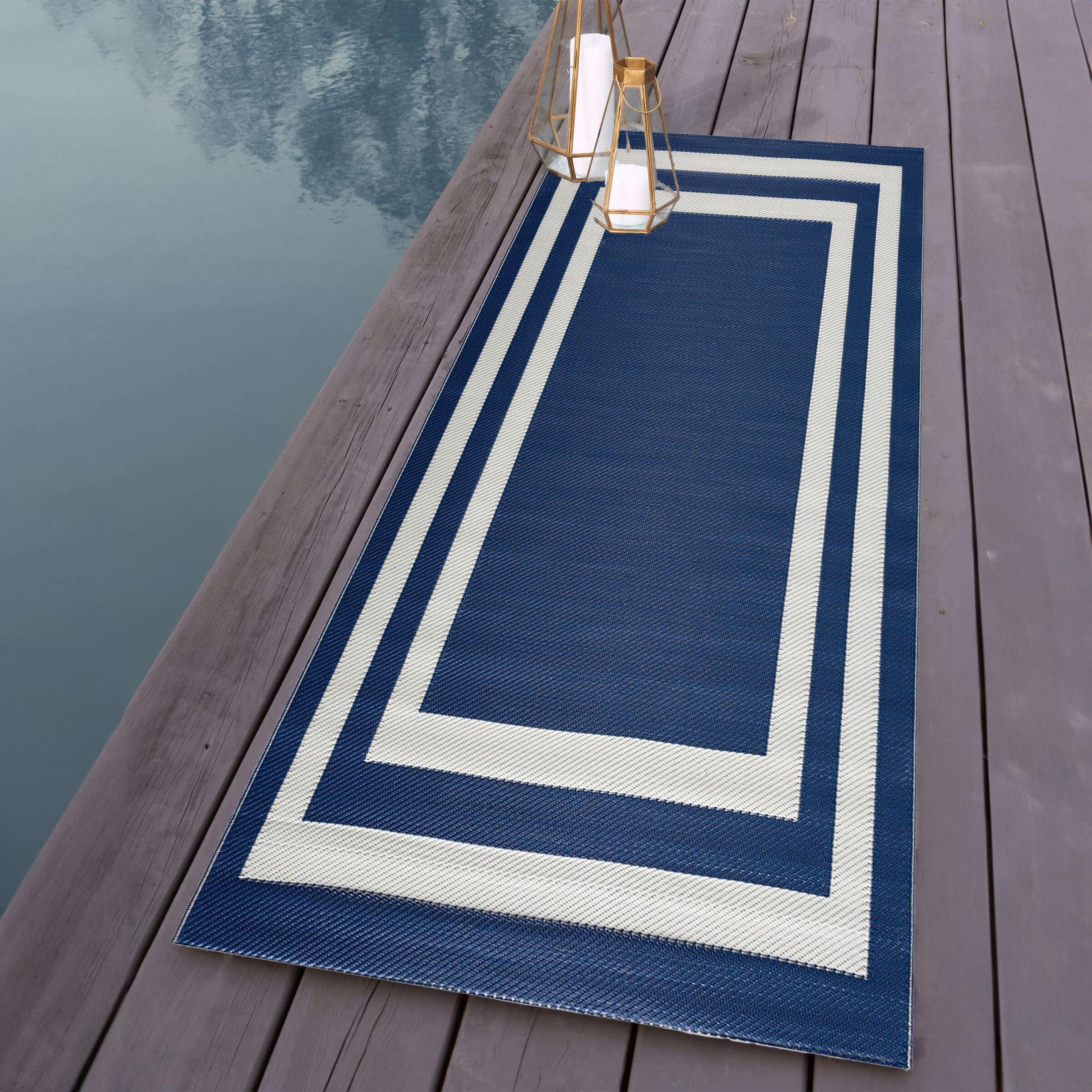 Playa Rug PLY-R-PRS-NC-2X6 2 x 6 (ft) Knotted Polypropylene Paris-NavyWhite Rectangular Indoor/Outdoor Geometric Area rug