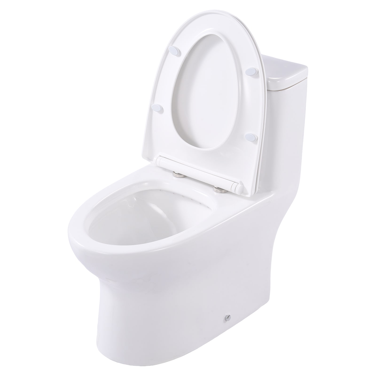 VEVOR One-Piece Toilet Elongated Toilet Vortex Dual-Flush 1.0/1.28 GPF Toilets for Bathroom with Comfortable Chair Seat Standard Height 12 inch Rough-In White + Silver Easy-Clean Skirted Design