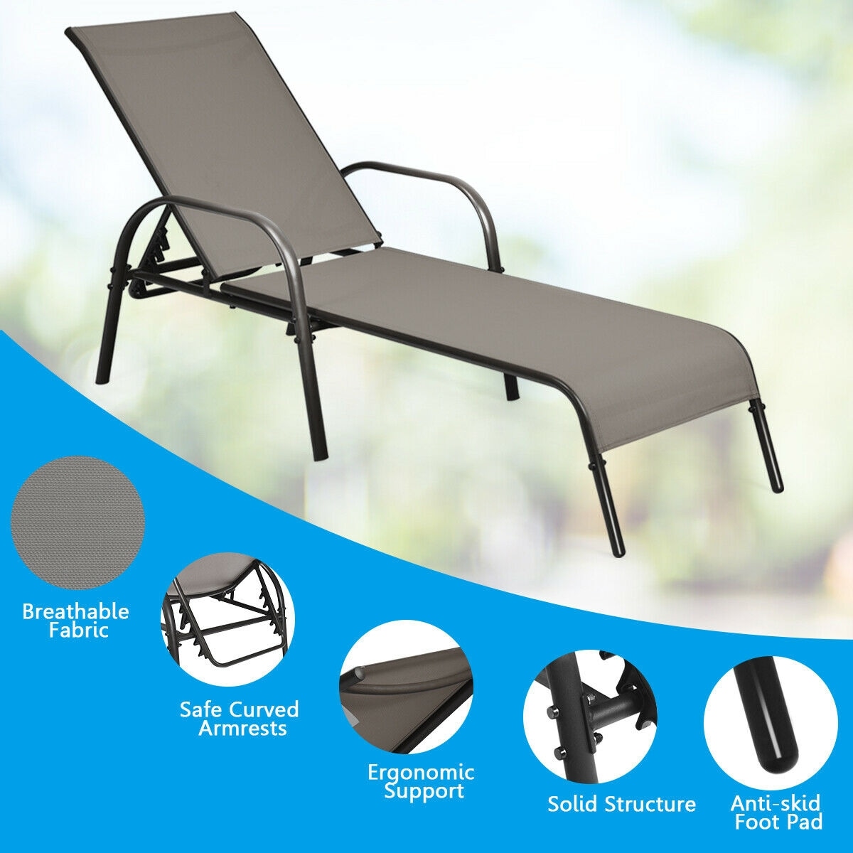 jeans Onderwijs Ongedaan maken Clihome Outdoor Lounge Chair Black Metal Frame Stationary Chaise Lounge  Chair(s) with Brown Sling Seat in the Patio Chairs department at Lowes.com