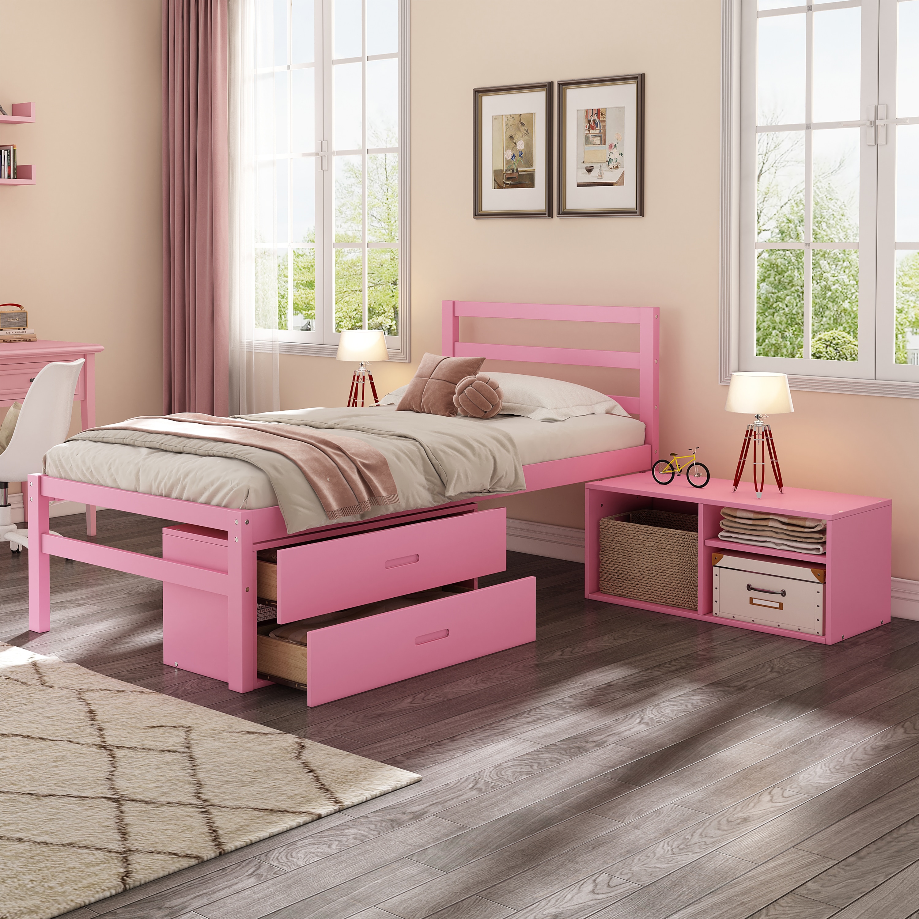 ModernLuxe L-N733P203863H pink Twin Wood Platform Bed