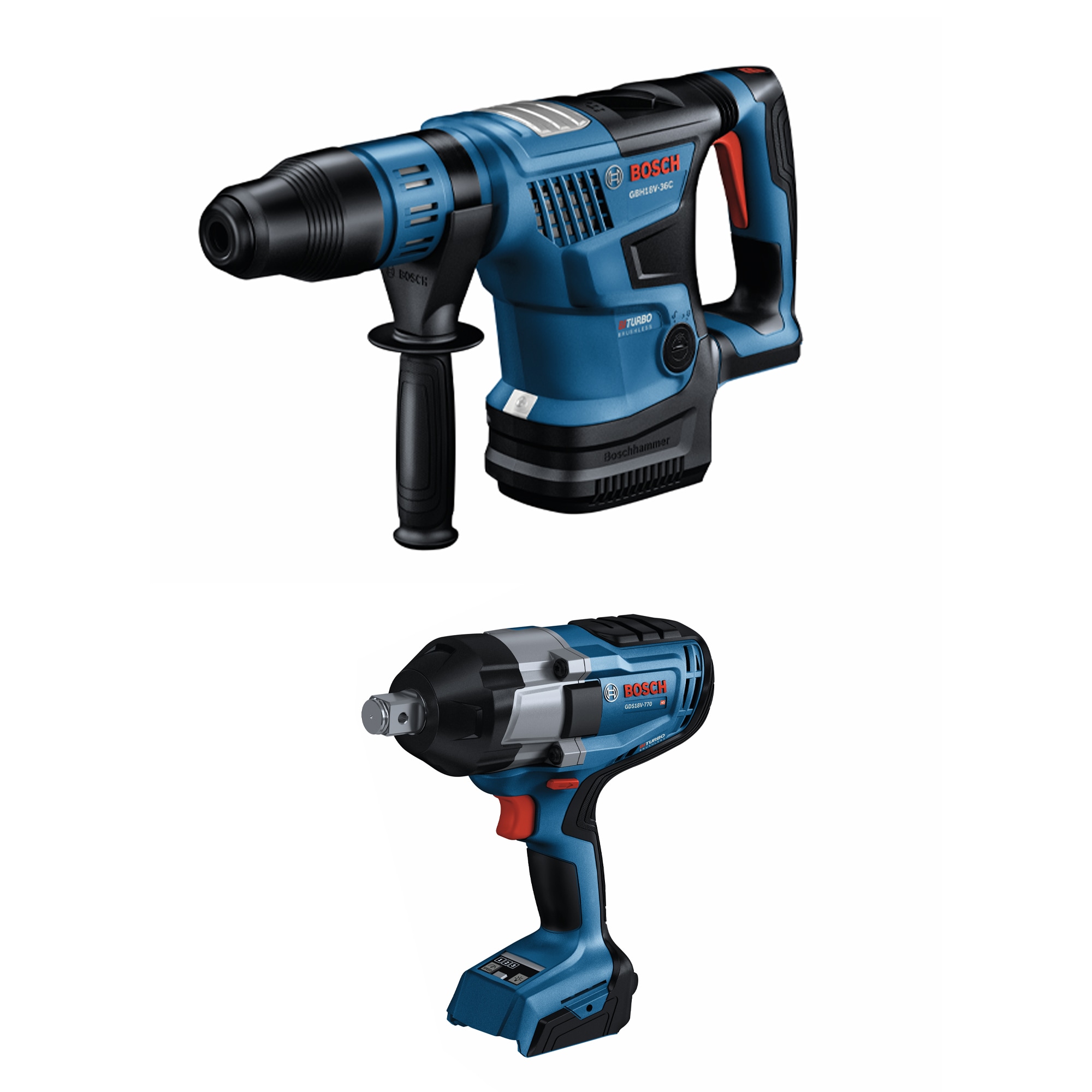 Bosch GBH18V-36CN 18V PROFACTOR™ 1-1/4 In. SDS-max Rotary Hammer (Bare Tool) and GDS18V-770N 18V Cordless 3/4 In. Impact Wrench (Bare Tool)