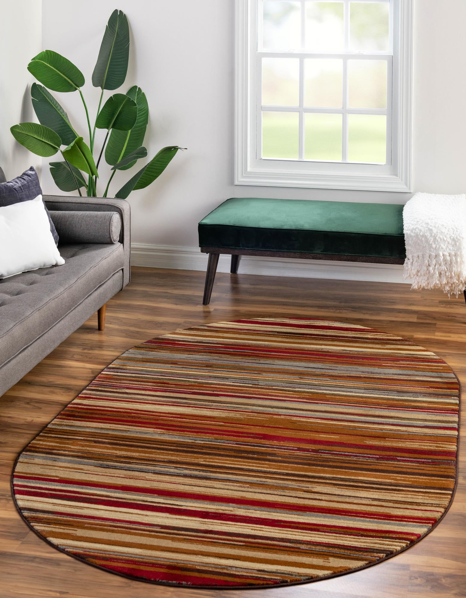 Unique Loom 3179764 Barista 2 x 3 (ft) Loomed Polypropylene Beige Oval Indoor Stripe Area rug