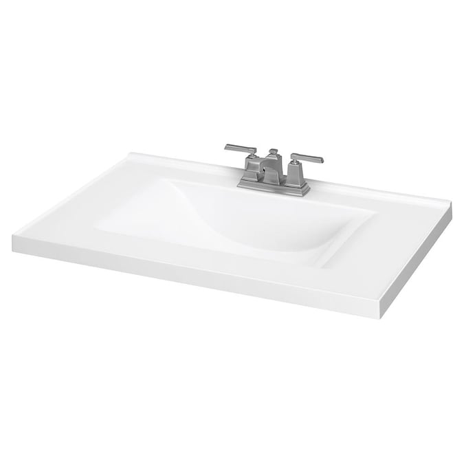 31 In White Cultured Marble Single Sink, 31 Inch Bathroom Vanity Top With Sink