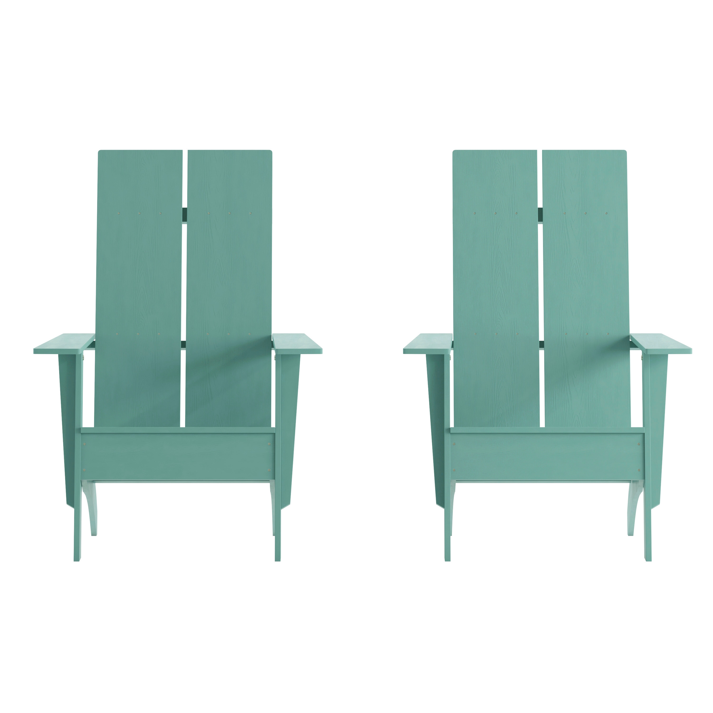 Flash Furniture 196861092626 Sawyer Set of 2 Green Resin Frame Stationary Adirondack Chair with Slat Seat
