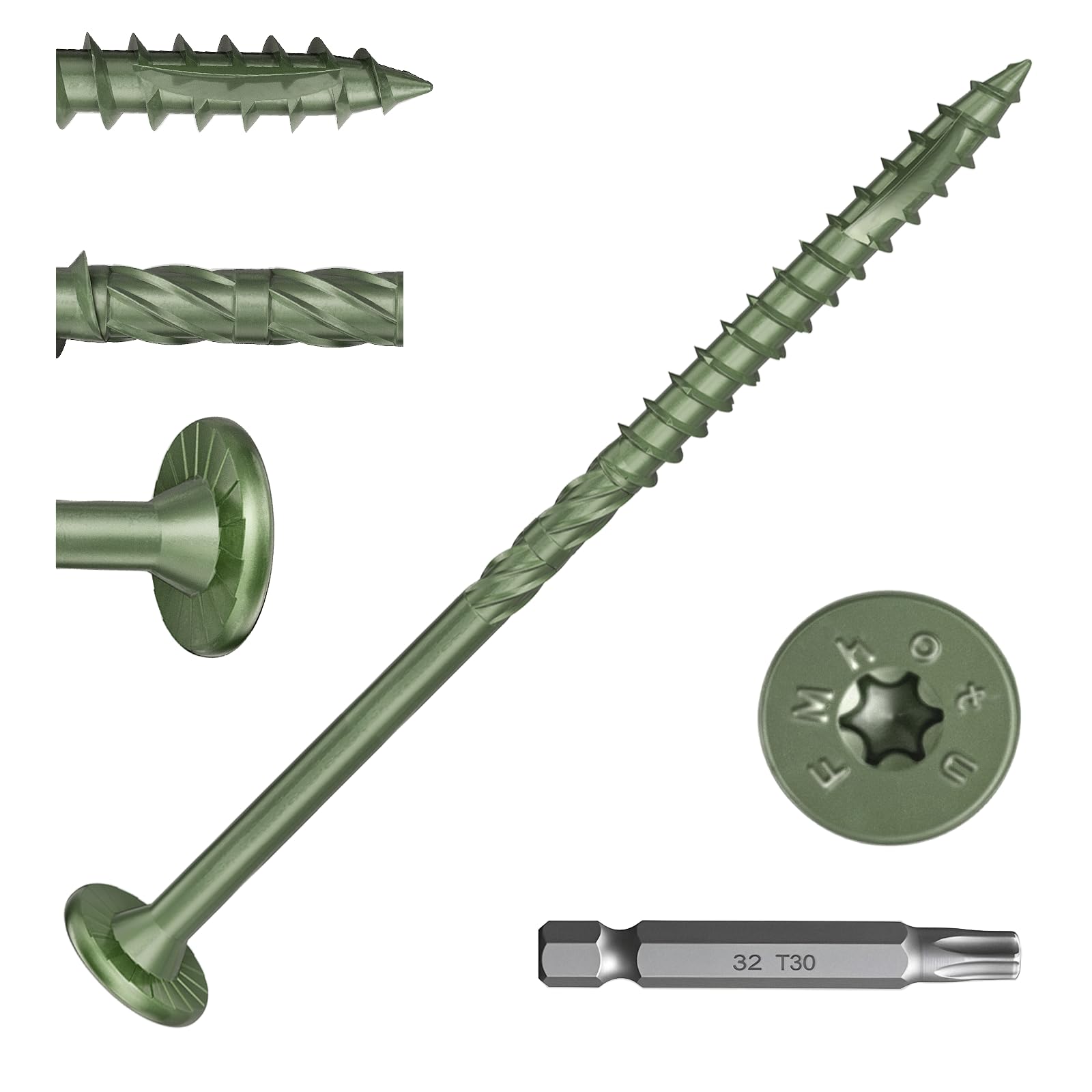 Yichuhaoxi  14 Heavy Duty Wood Screws Star Drive Deck Screws Rust Resistant Timber Screws for Timber Log Landscaping Wood 4 1 2 Inch 50Pcs Green