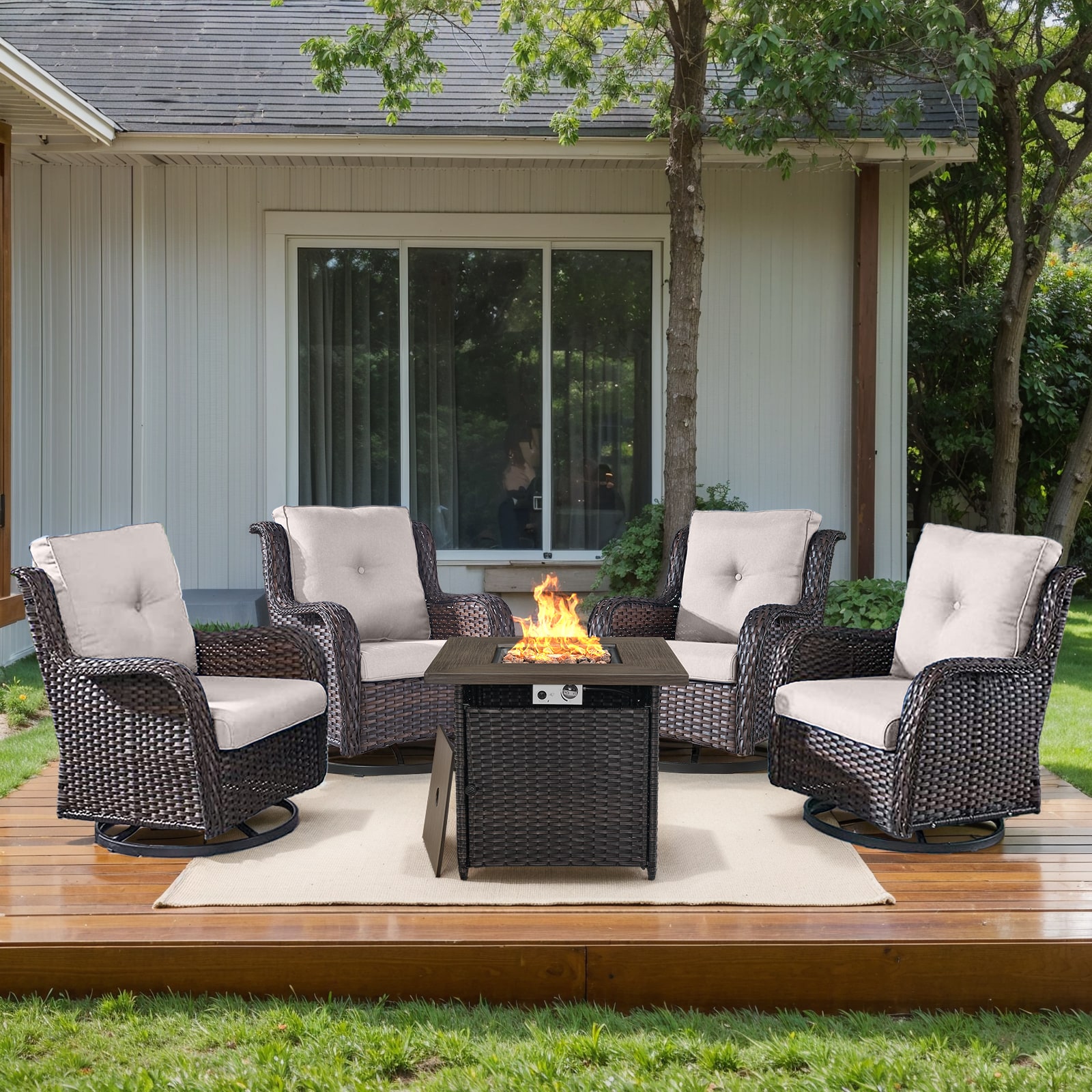 Jeehope PAGXR023023098-2 PAnorama Series 5 -Piece Wicker Patio Conversation Set with Beige Cushions