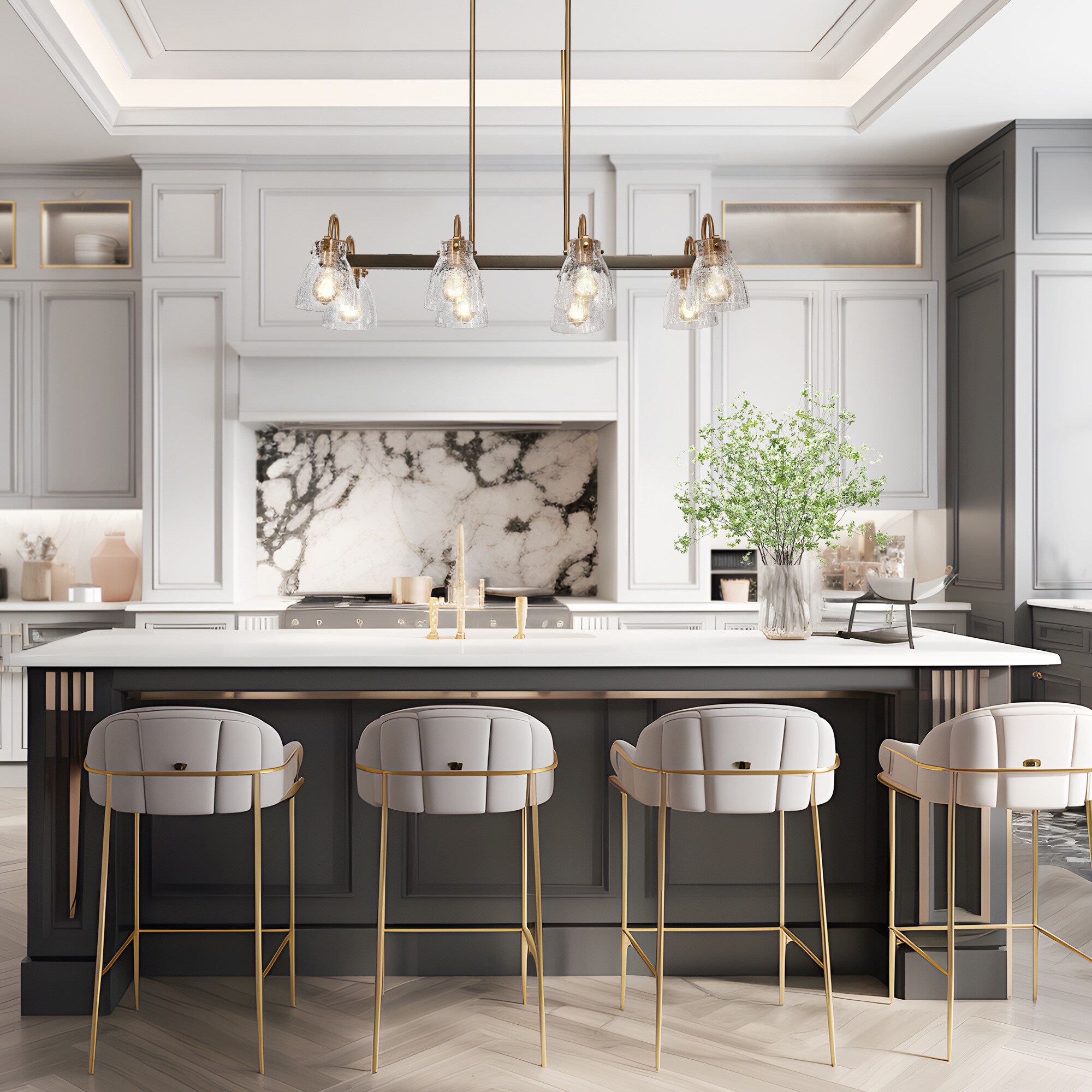 Dawn Industrial 8-Light Matte Black and Brass Kitchen Island Chandelier