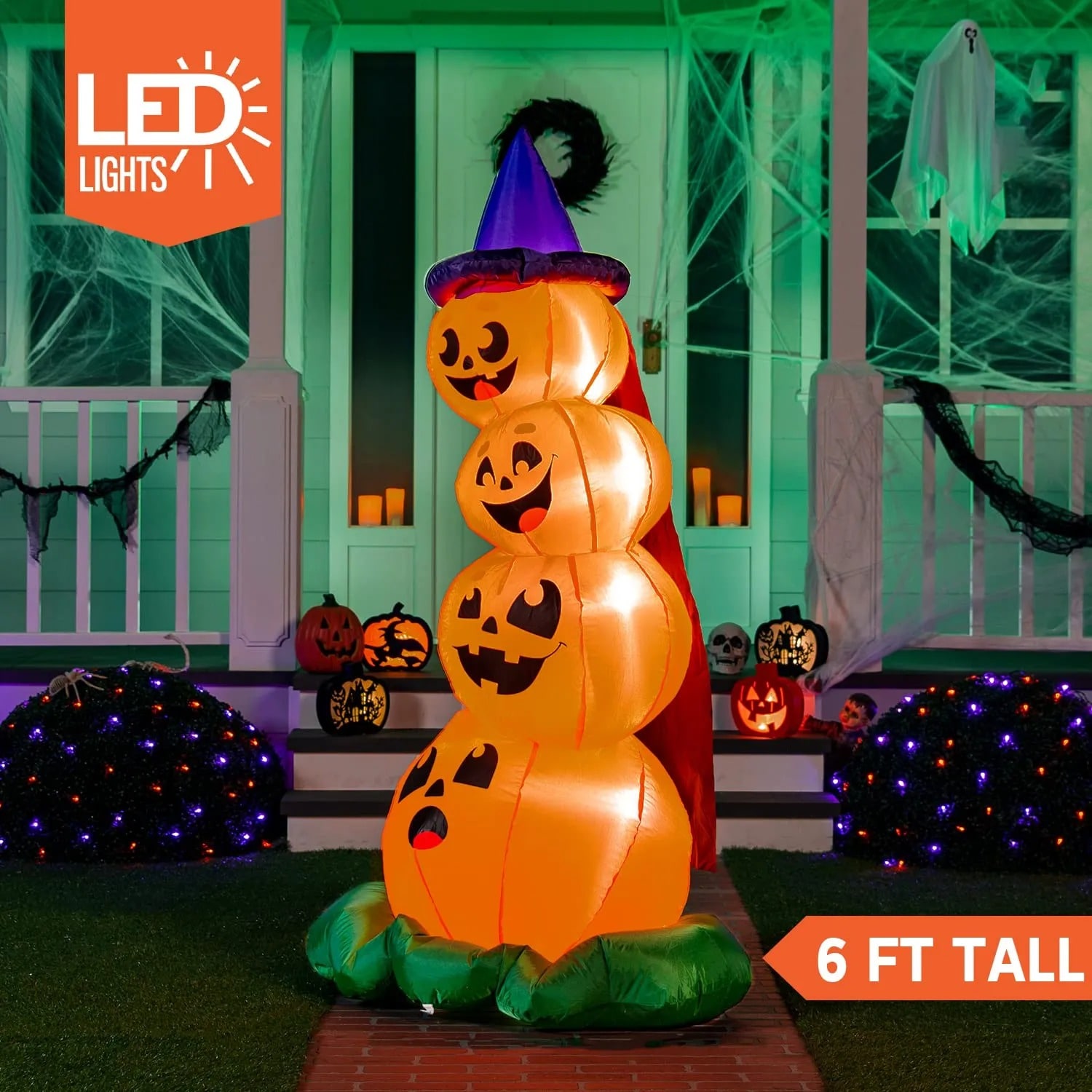 SYNCFUN 6-ft Lighted Pumpkin Inflatable In The Outdoor Halloween ...