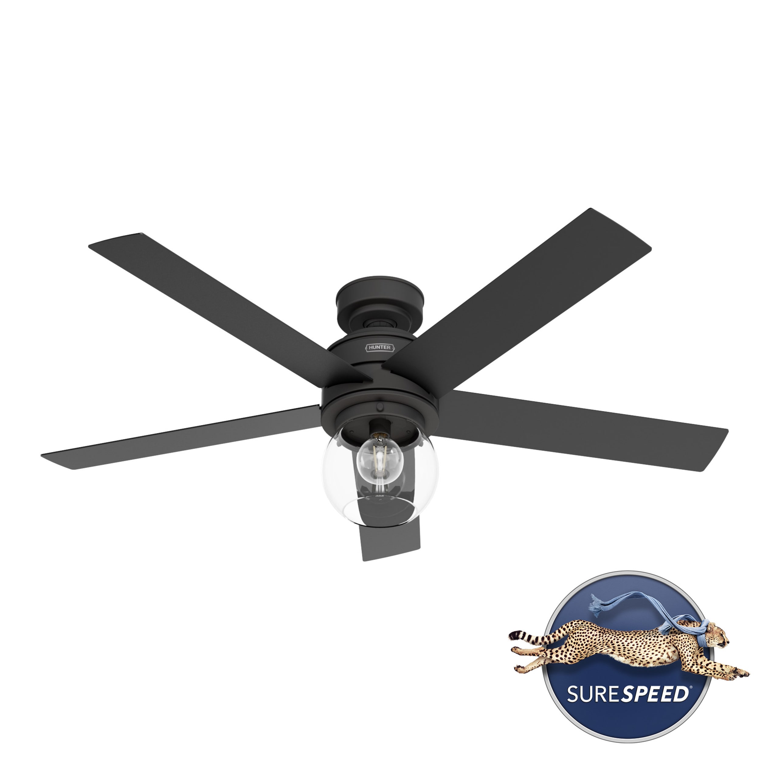 Hunter 52655 Xidane SureSpeed 52-in Matte Black with Matte Black Blades Ceiling Fan With Light - Remote Included ( 5 -Blade )